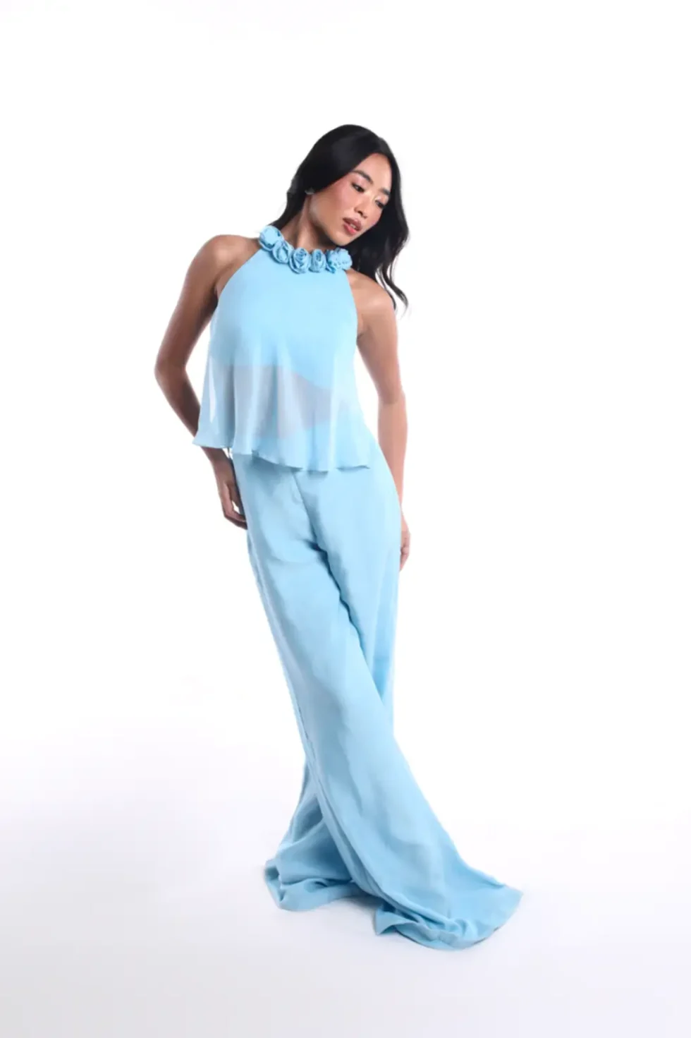 Alira Sustainable Chiffon Top & Pant, sustainable chiffon outfit, eco-friendly fashion, Alira top and pant, chiffon co-ord set, women’s clothing, sustainable style, chiffon pant set, elegant outfit, eco fashion, stylish co-ord