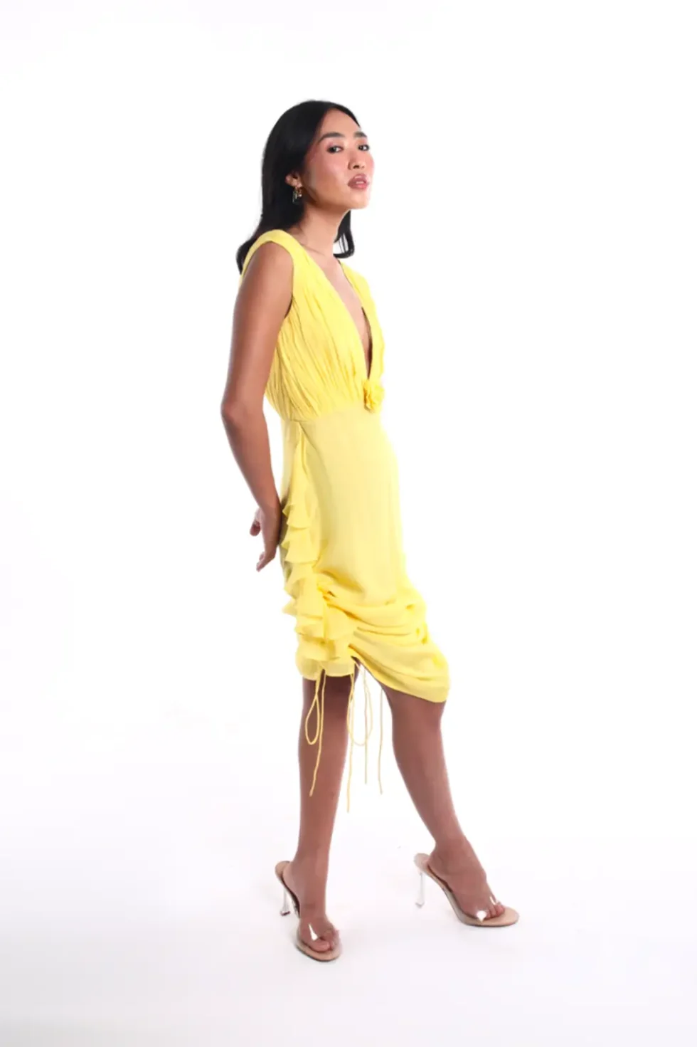 sustainable chiffon dress, yellow chiffon outfit, eco friendly fashion, Canary dress, women’s sustainable wear, chiffon gown, elegant yellow dress, eco fashion, flowy chiffon dress, summer style