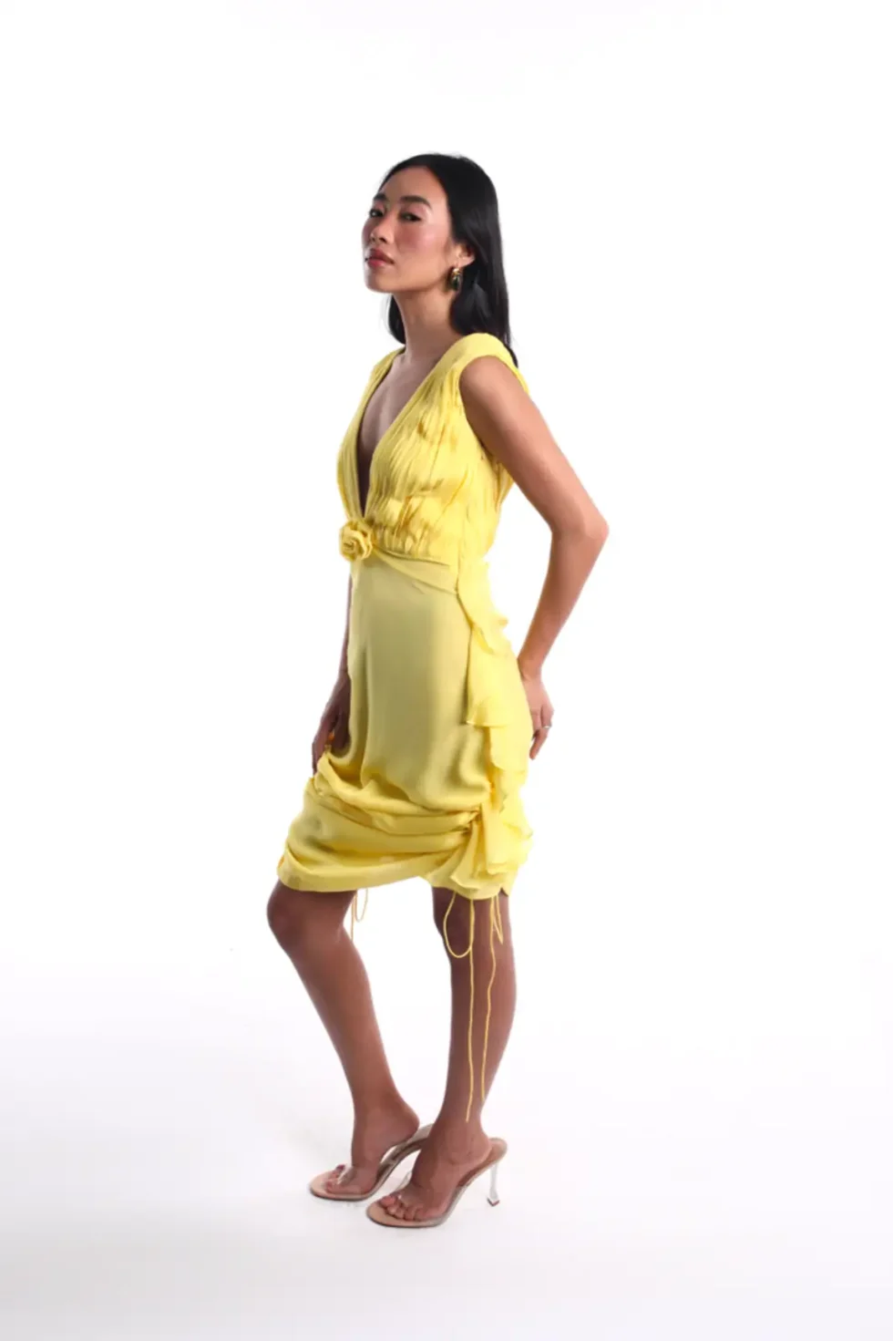 sustainable chiffon dress, yellow chiffon outfit, eco friendly fashion, Canary dress, women’s sustainable wear, chiffon gown, elegant yellow dress, eco fashion, flowy chiffon dress, summer style