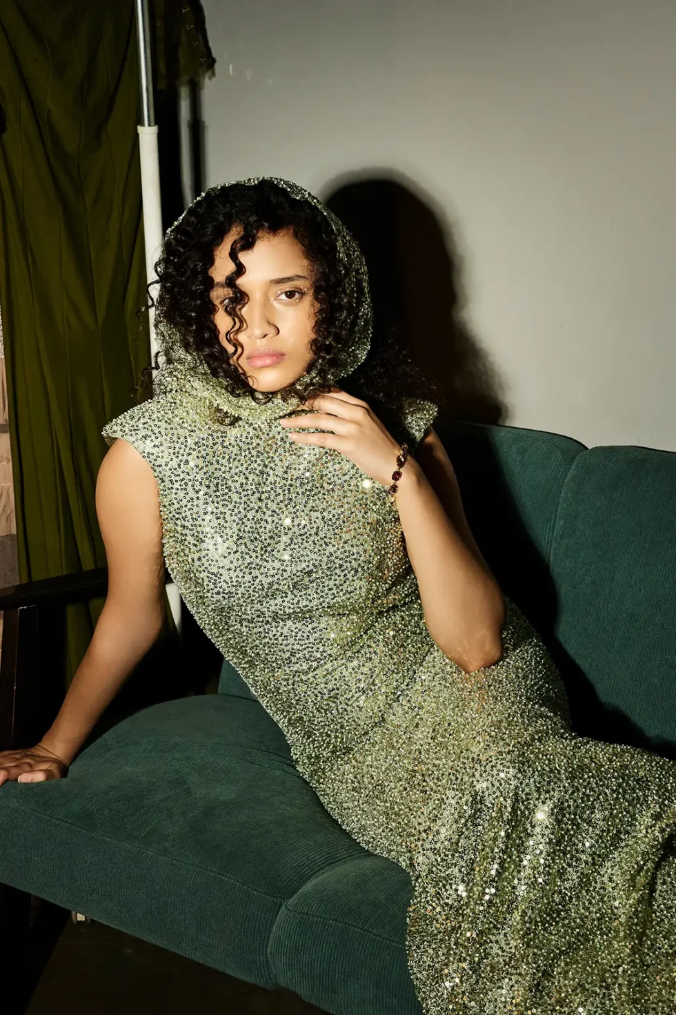 Dorelle Green Shimmer Sequins Dress, Green Shimmer Dress For Women, Women’s Backless Dress, Pastel Green Dress, Party Wear Long Dress, Sleeveless Long Dress, Sepia Stories