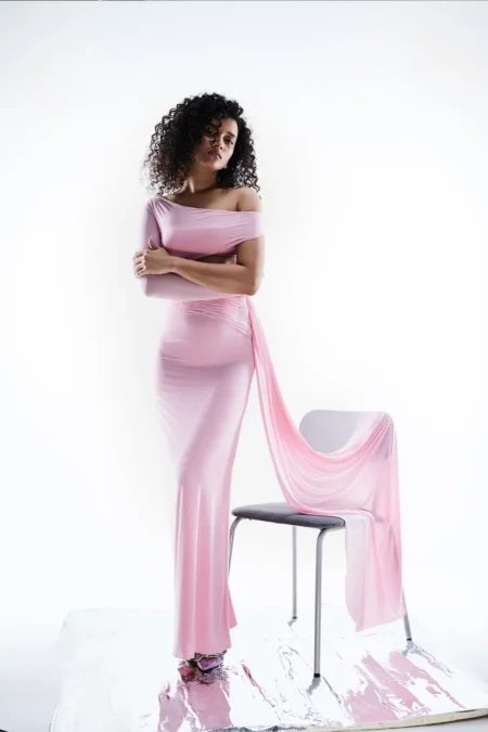 Eira Lycra Pink One Shoulder Dress, One Shoulder Dress For Women, Pink Long Dress, Lycra Dress, Stylish Dress For Party Wear, One Piece Long Dress, Sepia Stories