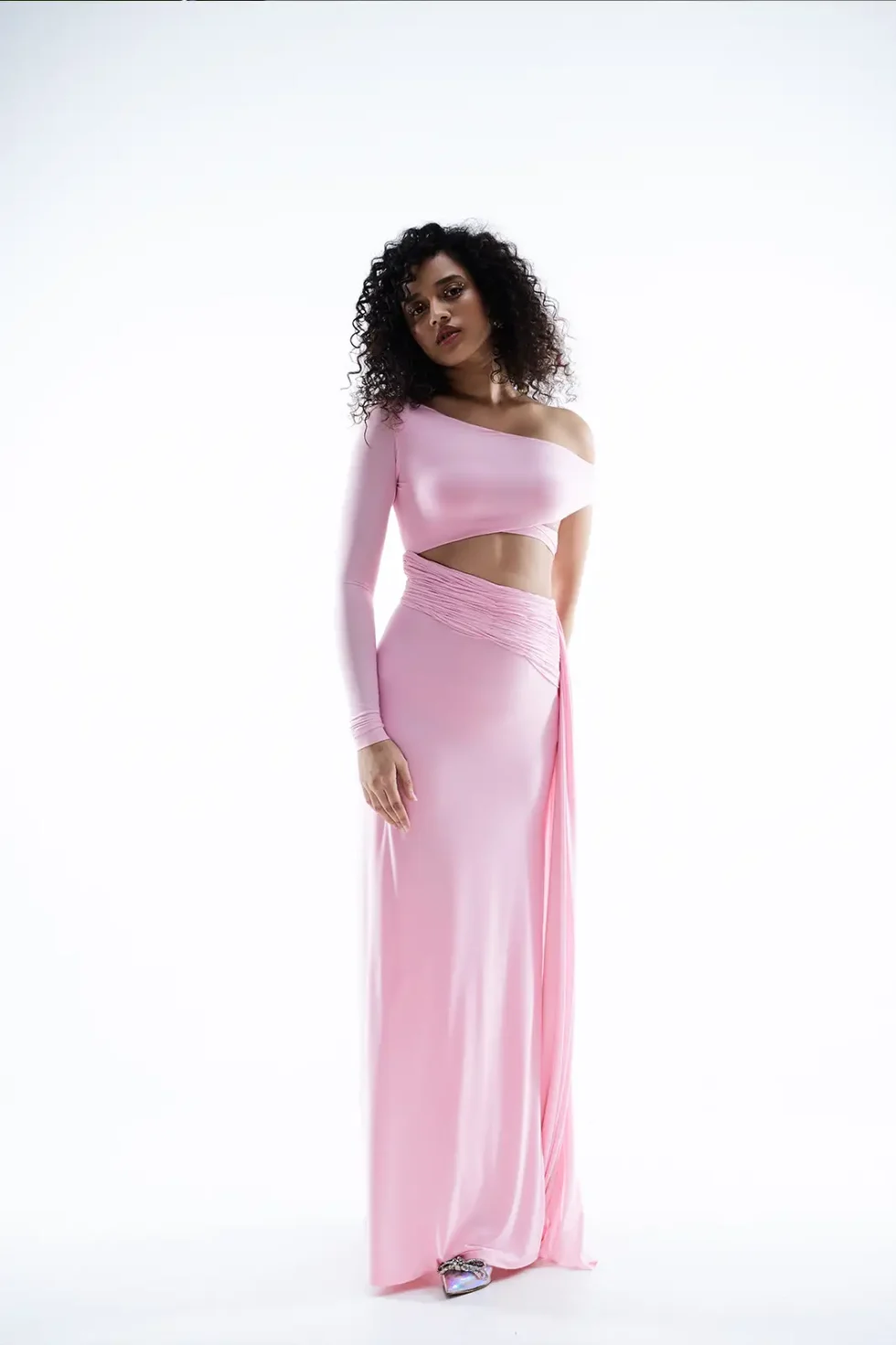 Eira Lycra Pink One Shoulder Dress, One Shoulder Dress For Women, Pink Long Dress, Lycra Dress, Stylish Dress For Party Wear, One Piece Long Dress, Sepia Stories