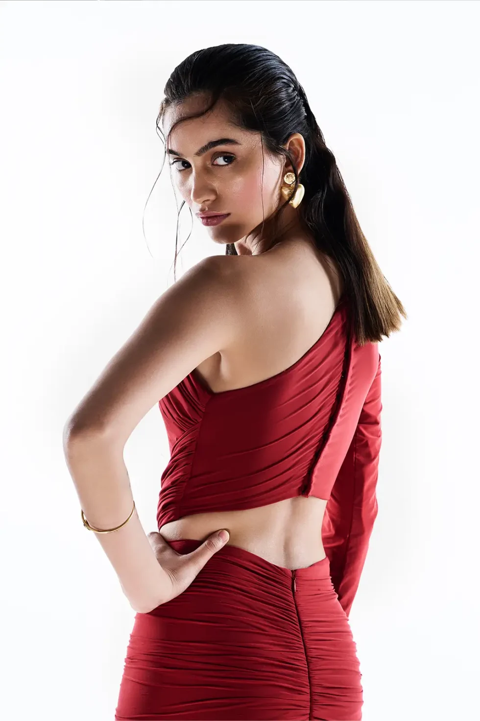 Elara Lycra Red One Shoulder Dress, Long Party Wear Dress For Women, Lycra Dress, One Shoulder Long Dress, Long Red Bodycon Dress, Red Gown For Party Wear, Sepia Stories