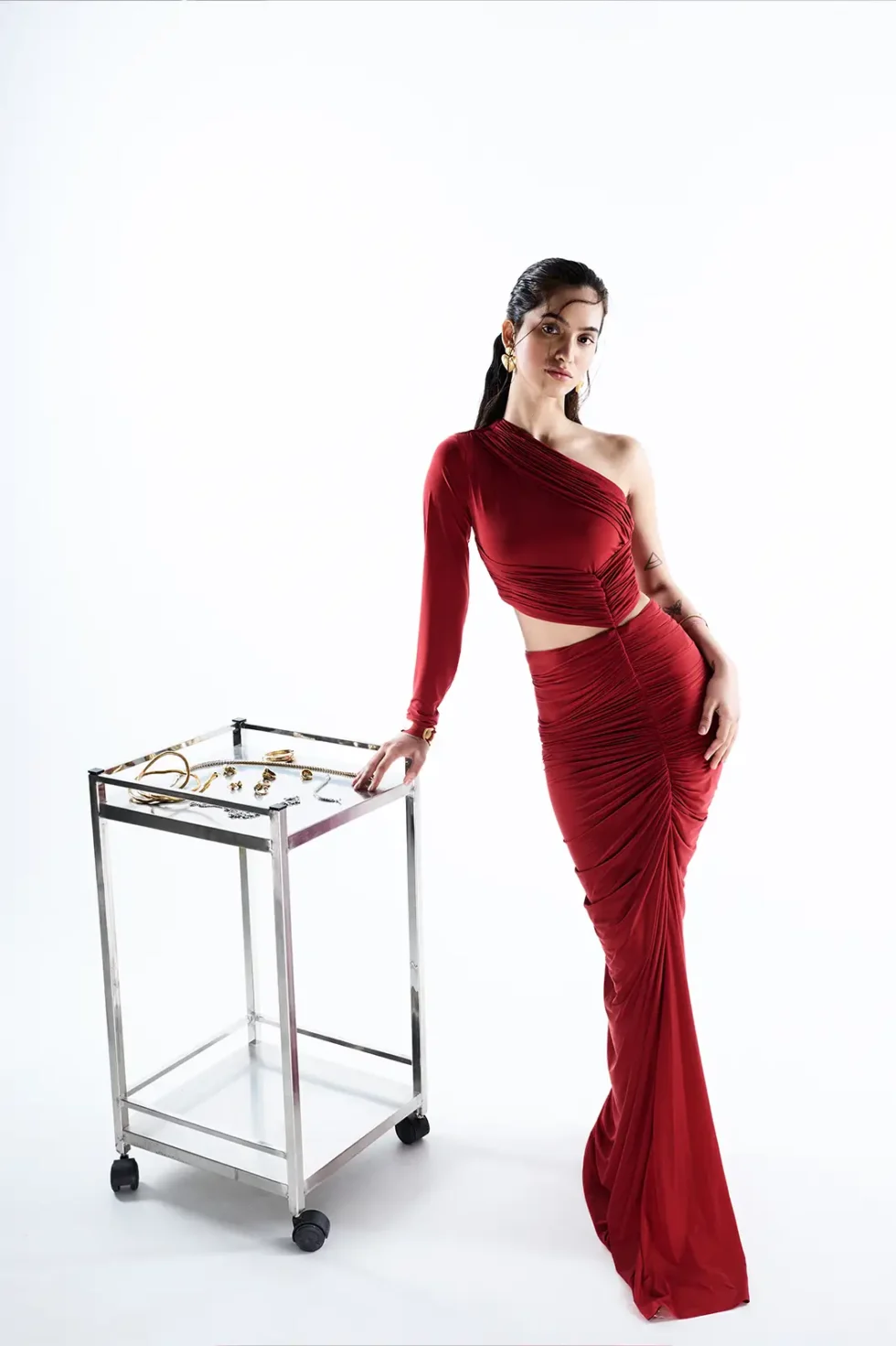 Elara Lycra Red One Shoulder Dress, Long Party Wear Dress For Women, Lycra Dress, One Shoulder Long Dress, Long Red Bodycon Dress, Red Gown For Party Wear, Sepia Stories