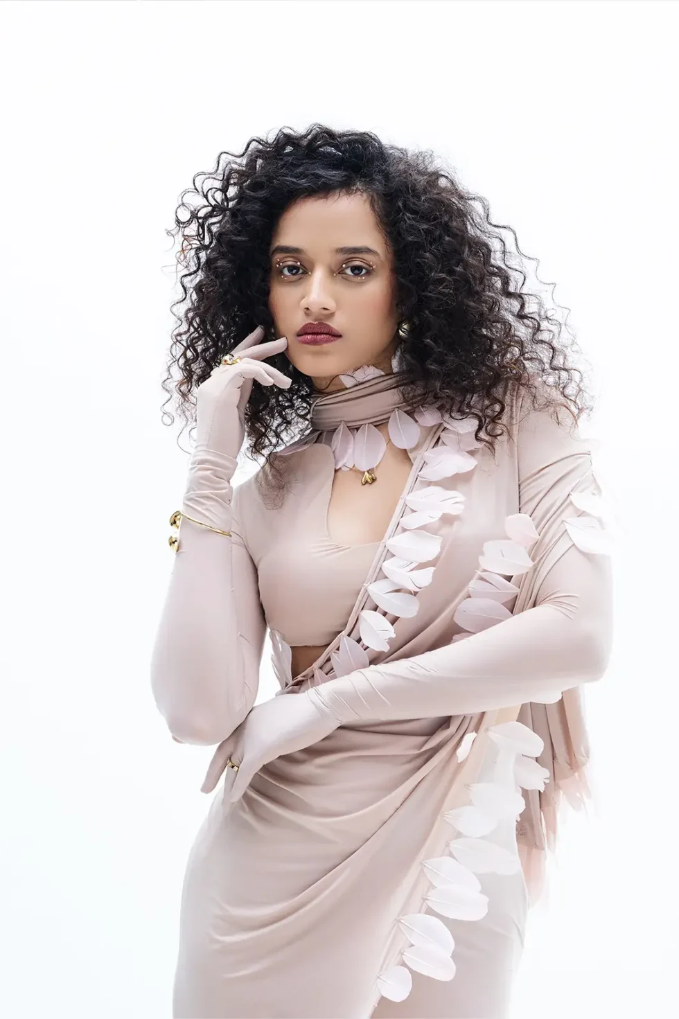 Elowen Powder Mauve Maxi Feather Dress, Feather Dress, Wedding Dress, New Style Saree Dress, Long Sleeve Blouse, Matching Top And Skirt Sets For Women, Sepia Stories