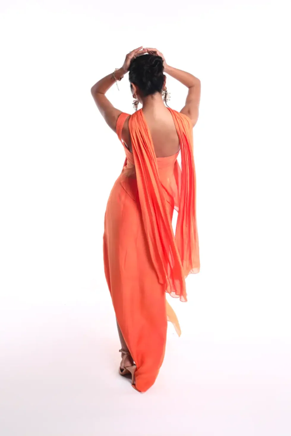 Ember Orange Flowy Chiffon Dress, Sleeveless Party Dress, Bustier Dress For Women, Side Slit Maxi Dress, Relaxed Dress, Tube Dress, Chiffon Gown Party Wear, Sepia Stories, Women Dress For Party, Beautiful Party Dresses For Ladies, Evening Party Dress, Loose Dress For Women, Orange dress,
