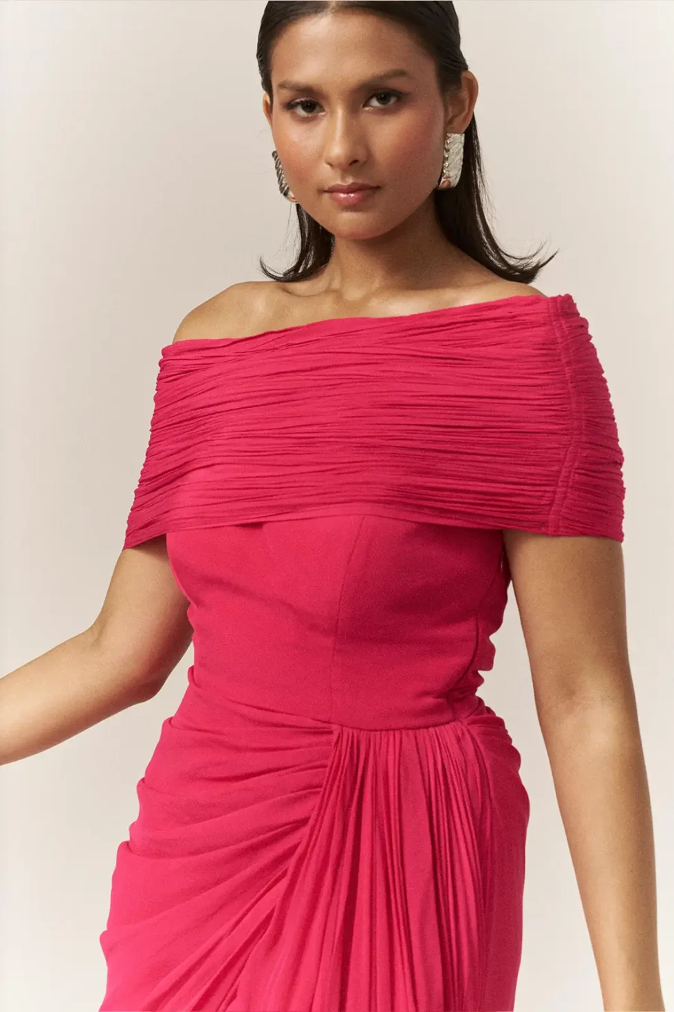 Garima GKD 011 One Shoulder Neckline Chiffon Dress, Pink Long Dress For Women, One Shoulder Dress For Women, One Shoulder Long Dress, Front Slit Dress, Front Slit Long Dress, Sepia Stories