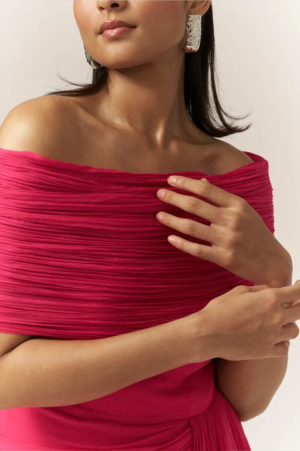 Garima GKD 011 One Shoulder Neckline Chiffon Dress, Pink Long Dress For Women, One Shoulder Dress For Women, One Shoulder Long Dress, Front Slit Dress, Front Slit Long Dress, Sepia Stories