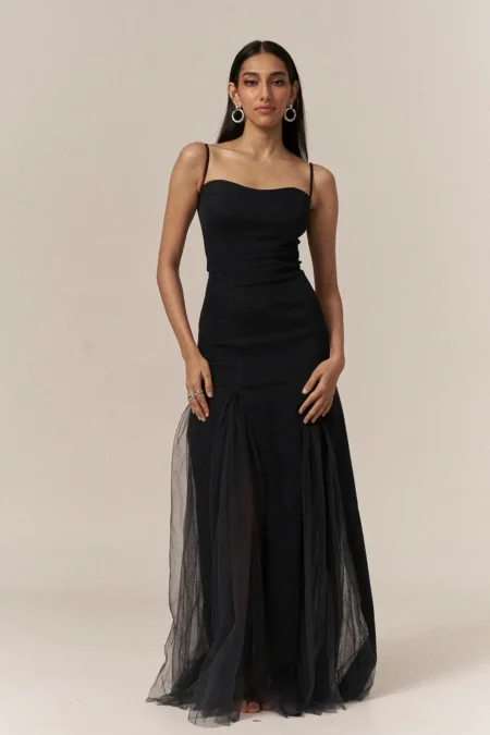 Garima GKD 014 Black Net Fusion Dress, Black Sleeveless Dress, Black Net Gown, Black Long Dress, Sleeveless Long Dress For Women, Party Wear Black Gown, Black Net Dress For Women, Party Wear Dress For Women, Sepia Stories