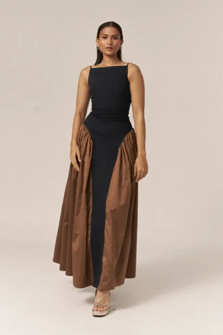 Garima GKD 015 Black Taffeta Dress, Black Sleeveless Dress, Black Long Dress, Taffeta Dress, Sleeveless Long Dress For Women, Party Wear Black Dress For Women, Party Wear Black Gown, Black Strappy Dress, Sepia Stories