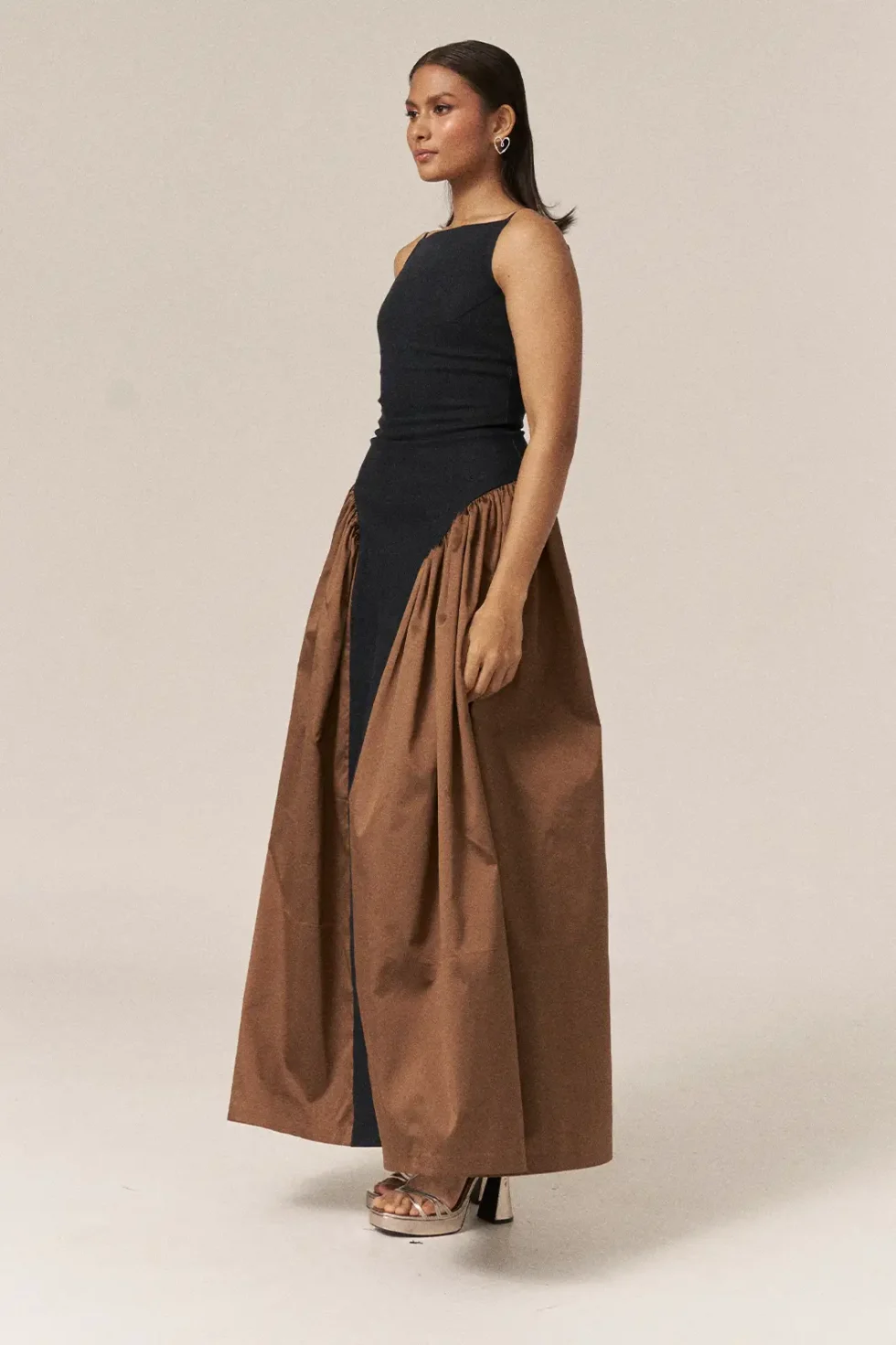 Garima GKD 015 Black Taffeta Dress, Black Sleeveless Dress, Black Long Dress, Taffeta Dress, Sleeveless Long Dress For Women, Party Wear Black Dress For Women, Party Wear Black Gown, Black Strappy Dress, Sepia Stories