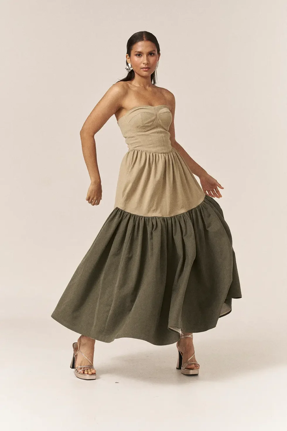 Garima GKD 017 Beige Denim Corset Dress, Set, Strapless Dress For Women, Cotton Dress For Women, Co Ord Set Dress For Women, Sleeveless Co Ord Set, Skirt Dress For Women, Stylish Casual Dress For Women, Bustier Dress, Brown Dress, Corset Dress, Sepia Stories