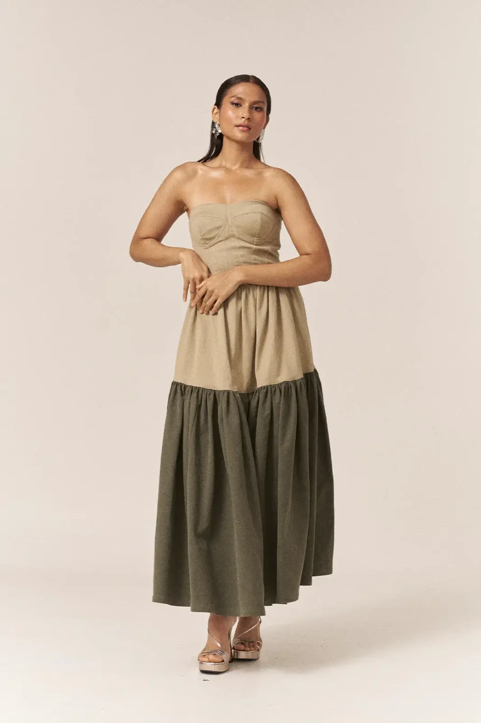 Garima GKD 017 Beige Denim Corset Dress, Set, Strapless Dress For Women, Cotton Dress For Women, Co Ord Set Dress For Women, Sleeveless Co Ord Set, Skirt Dress For Women, Stylish Casual Dress For Women, Bustier Dress, Brown Dress, Corset Dress, Sepia Stories