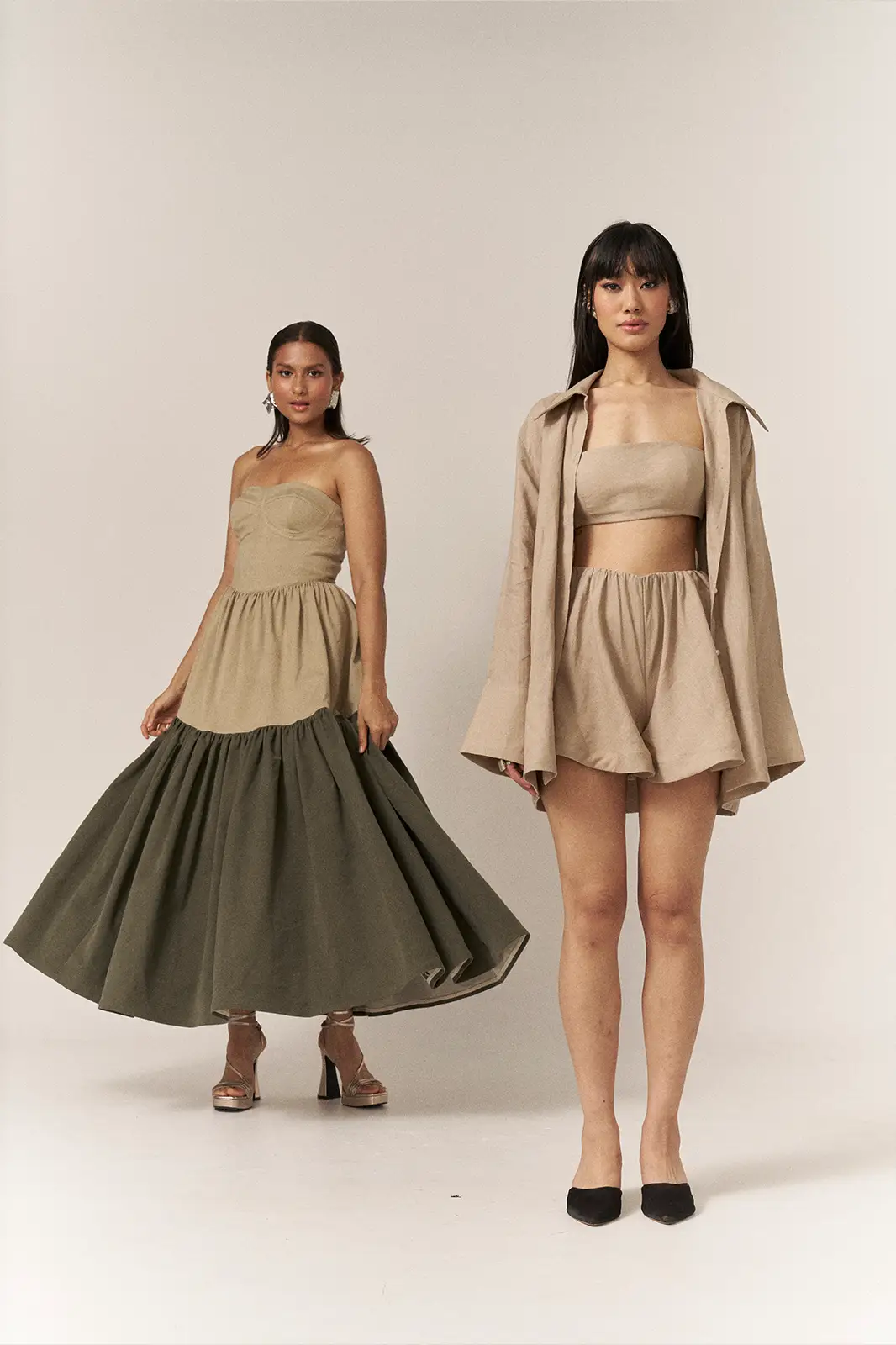 Garima GKD 019 Linen Co Ord Set, Strapless Dress For Women, Cotton Dresses For Women, Co Ord Set Dress For Women, Sleeveless Co Ord Set, Skirt Dress For Women, Stylish Casual Dress For Women, Bustier Dress, Brown Dress, Sepia Stories