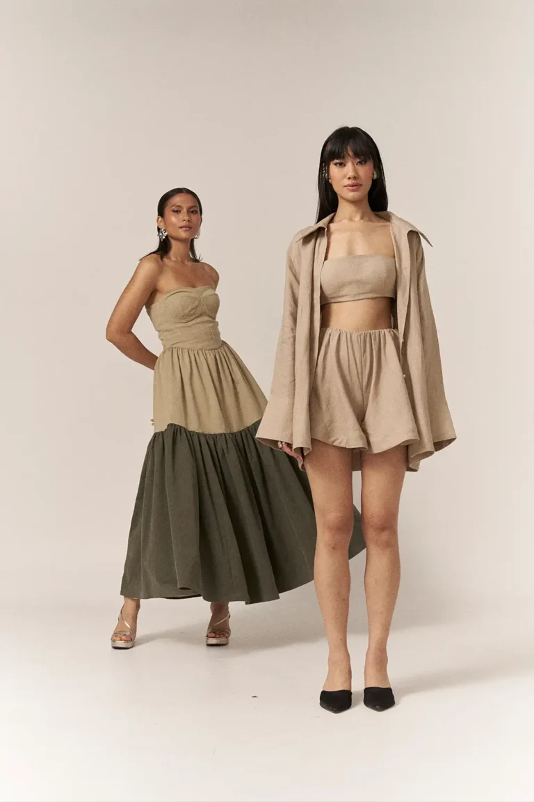 Garima GKD 019 Linen Co Ord Set, Strapless Dress For Women, Cotton Dresses For Women, Co Ord Set Dress For Women, Sleeveless Co Ord Set, Skirt Dress For Women, Stylish Casual Dress For Women, Bustier Dress, Brown Dress, Sepia Stories