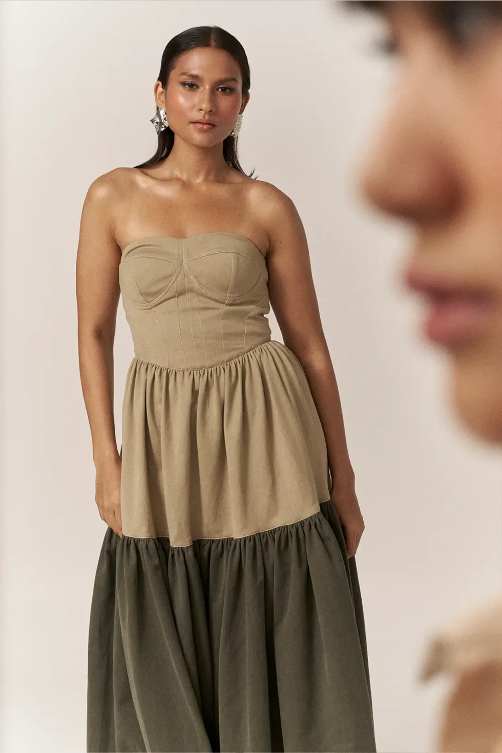 Garima GKD 019 Linen Co Ord Set, Strapless Dress For Women, Cotton Dresses For Women, Co Ord Set Dress For Women, Sleeveless Co Ord Set, Skirt Dress For Women, Stylish Casual Dress For Women, Bustier Dress, Brown Dress, Sepia Stories