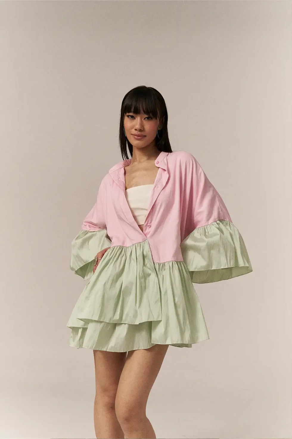 Garima GKD 021 Pink Chiffon Flare Dress, Short Flare Dress For Women, Casual Dress, Western Dress, Women Skirt Dress, Front Button Dress, Stylish Dress, Front Button Dress, Full Sleeve Dress, Chiffon Dress, Sepia Stories