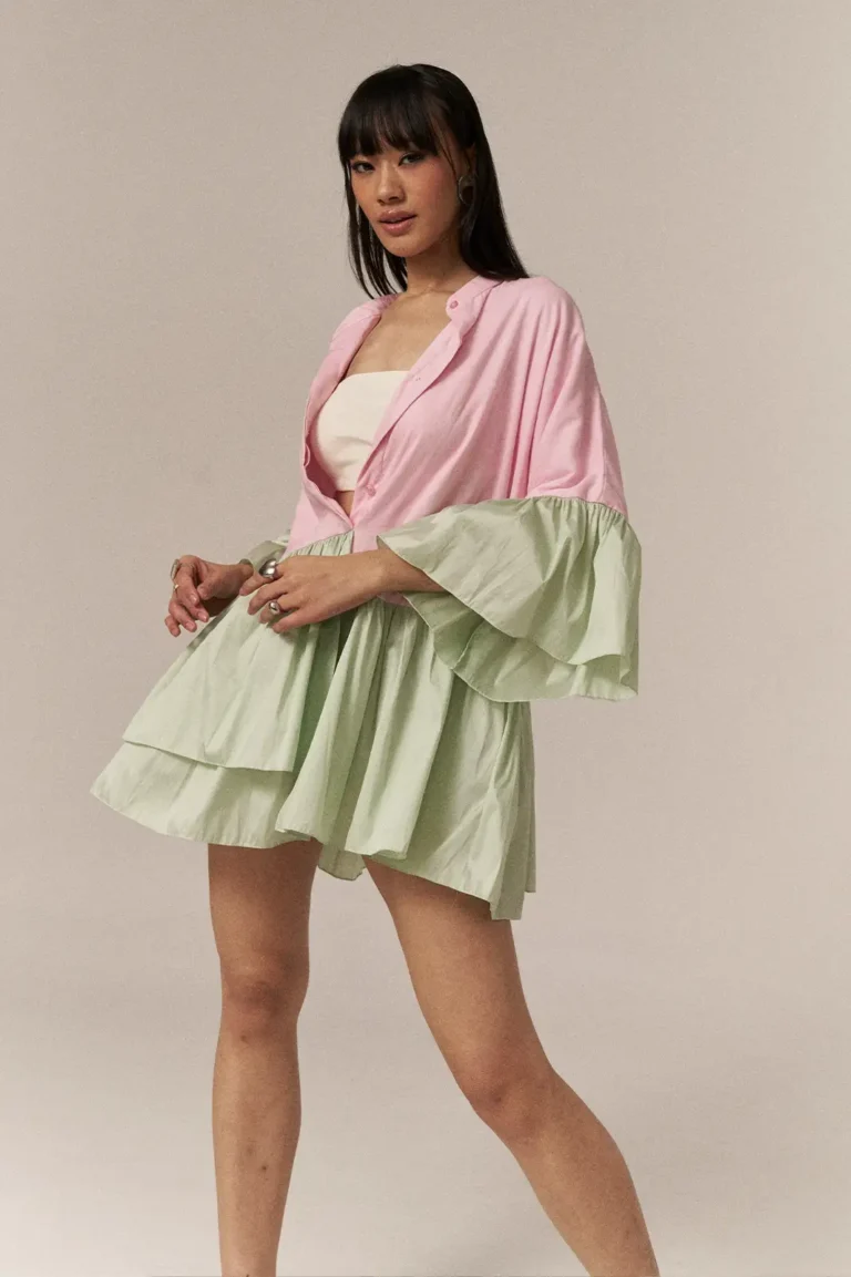 Garima GKD 021 Pink Chiffon Flare Dress, Short Flare Dress For Women, Casual Dress, Western Dress, Women Skirt Dress, Front Button Dress, Stylish Dress, Front Button Dress, Full Sleeve Dress, Chiffon Dress, Sepia Stories