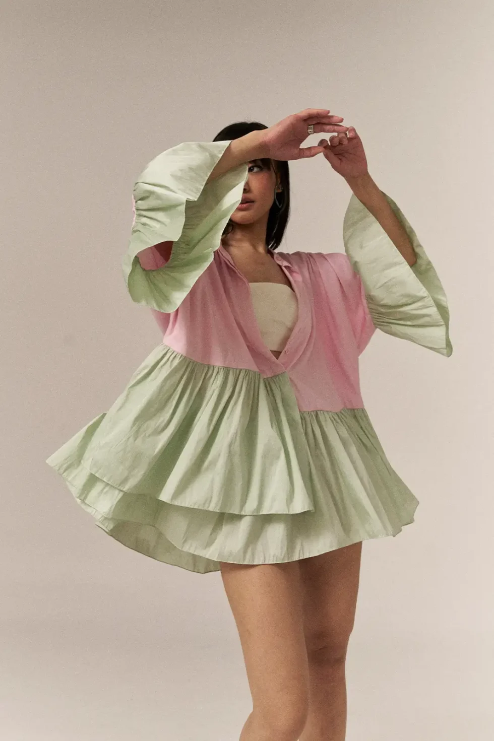 Garima GKD 021 Pink Chiffon Flare Dress, Short Flare Dress For Women, Casual Dress, Western Dress, Women Skirt Dress, Front Button Dress, Stylish Dress, Front Button Dress, Full Sleeve Dress, Chiffon Dress, Sepia Stories