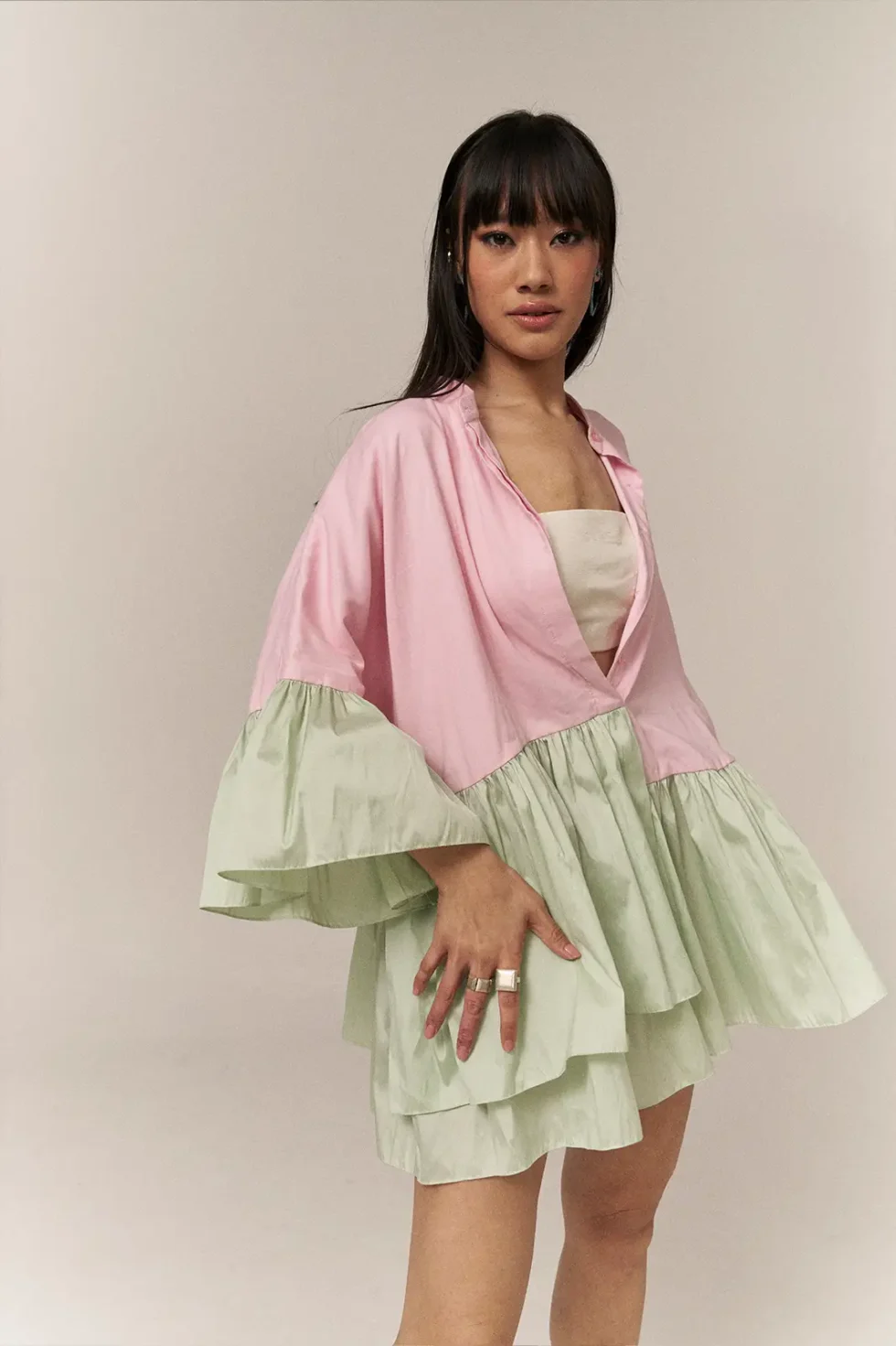 Garima GKD 021 Pink Chiffon Flare Dress, Short Flare Dress For Women, Casual Dress, Western Dress, Women Skirt Dress, Front Button Dress, Stylish Dress, Front Button Dress, Full Sleeve Dress, Chiffon Dress, Sepia Stories