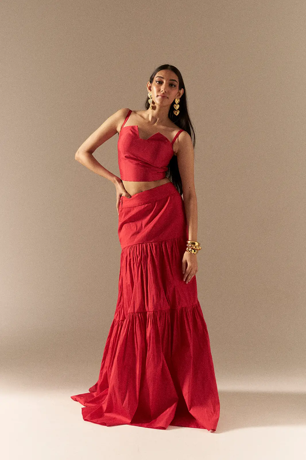 Garima GKD 022 Red Taffeta Top Matching Skirt, Dress For Wedding, Sleeveless Long Dress, Red Skirt And Top For Women, Matching Skirt And Top, Long Skirt And Top, Traditional Dress For Women, Two Piece Dress For Women, Wedding Dress, Sepia Stories