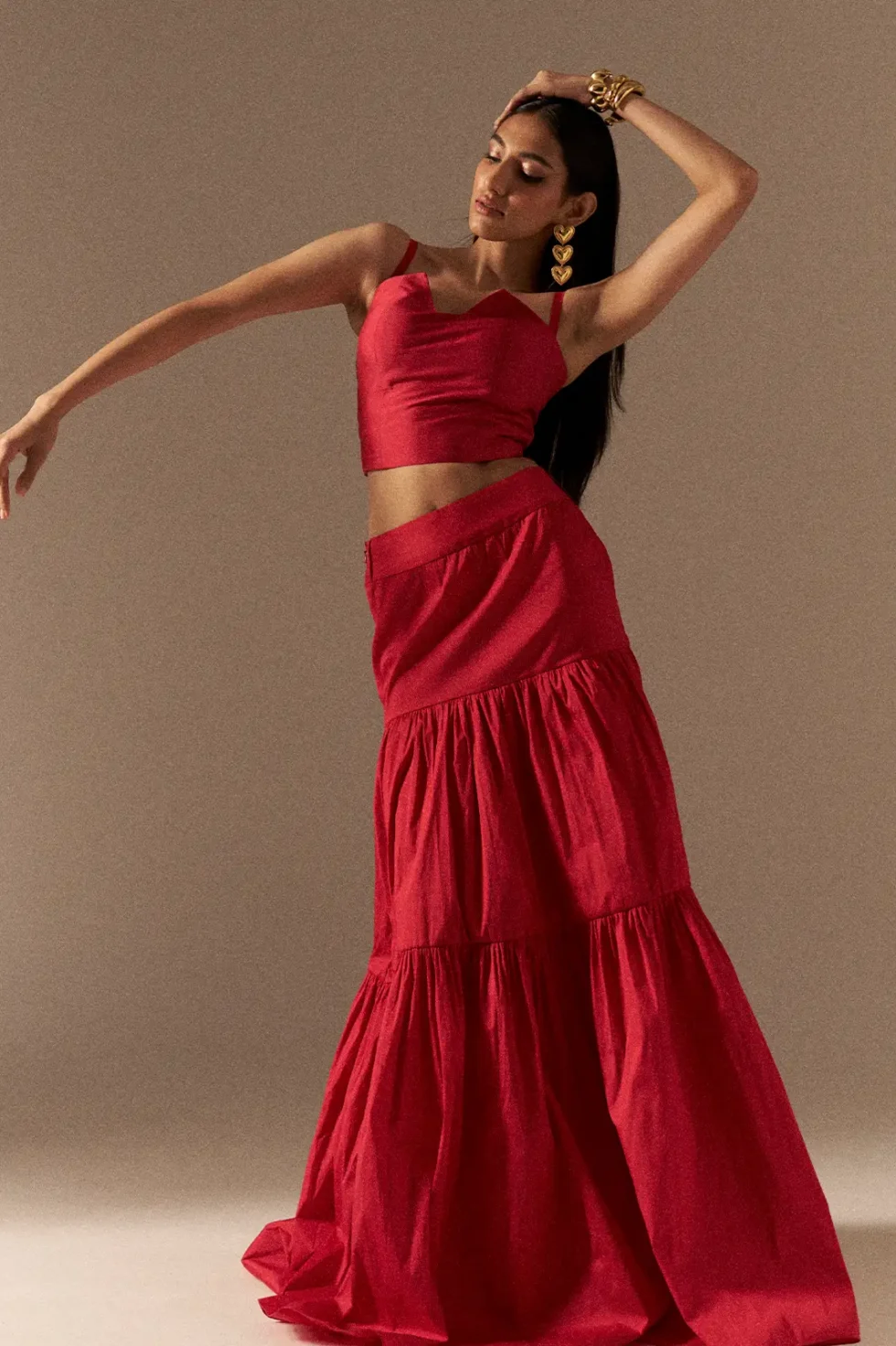 Garima GKD 022 Red Taffeta Top Matching Skirt, Dress For Wedding, Sleeveless Long Dress, Red Skirt And Top For Women, Matching Skirt And Top, Long Skirt And Top, Traditional Dress For Women, Two Piece Dress For Women, Wedding Dress, Sepia Stories