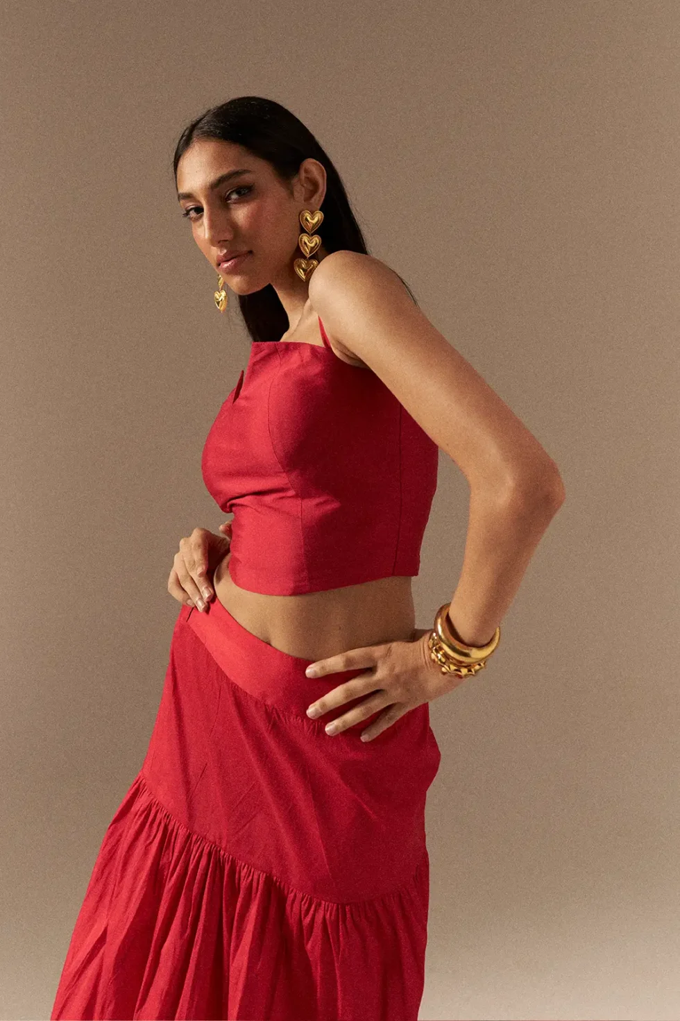 Garima GKD 022 Red Taffeta Top Matching Skirt, Dress For Wedding, Sleeveless Long Dress, Red Skirt And Top For Women, Matching Skirt And Top, Long Skirt And Top, Traditional Dress For Women, Two Piece Dress For Women, Wedding Dress, Sepia Stories