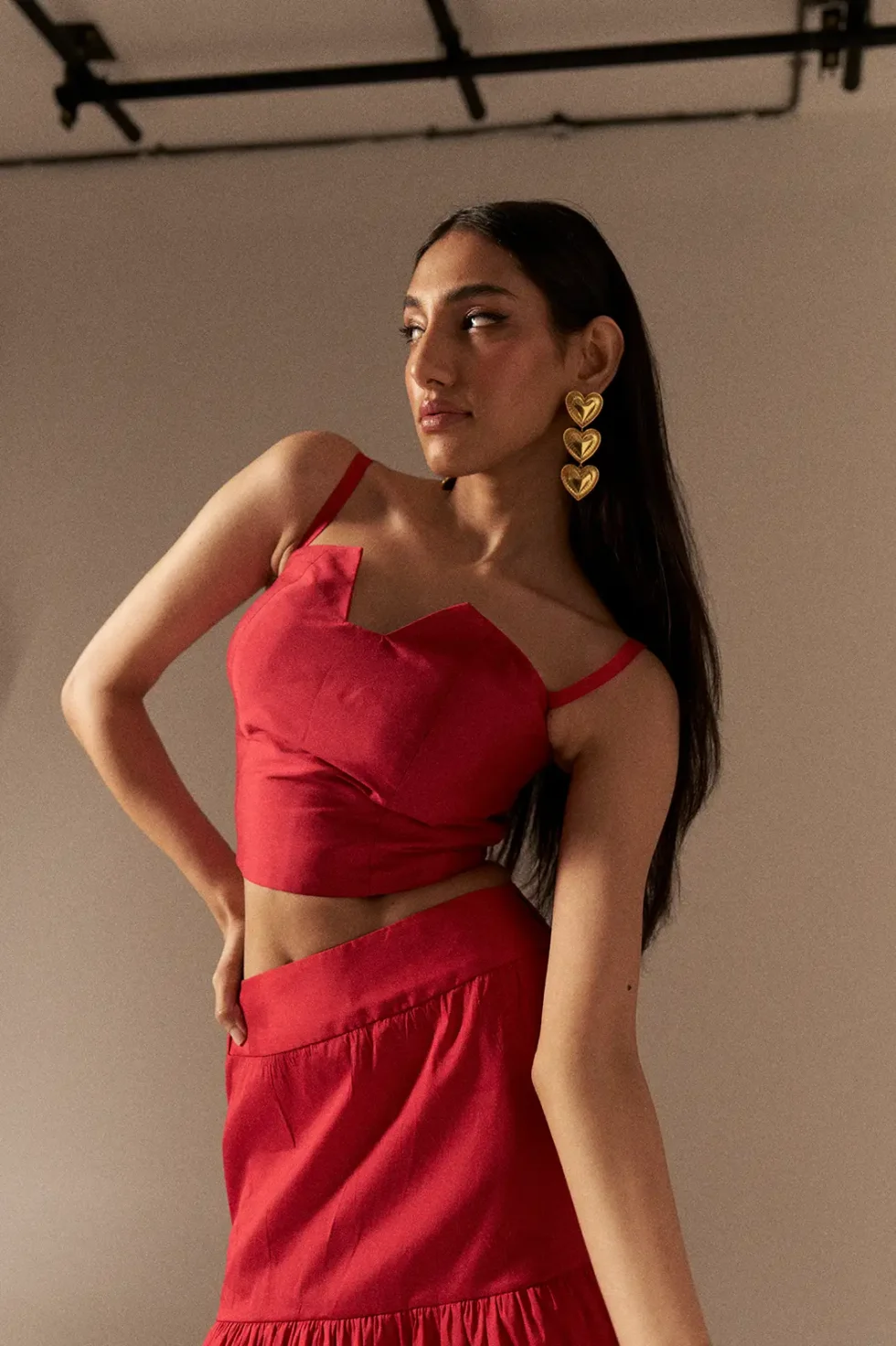 Garima GKD 022 Red Taffeta Top Matching Skirt, Dress For Wedding, Sleeveless Long Dress, Red Skirt And Top For Women, Matching Skirt And Top, Long Skirt And Top, Traditional Dress For Women, Two Piece Dress For Women, Wedding Dress, Sepia Stories