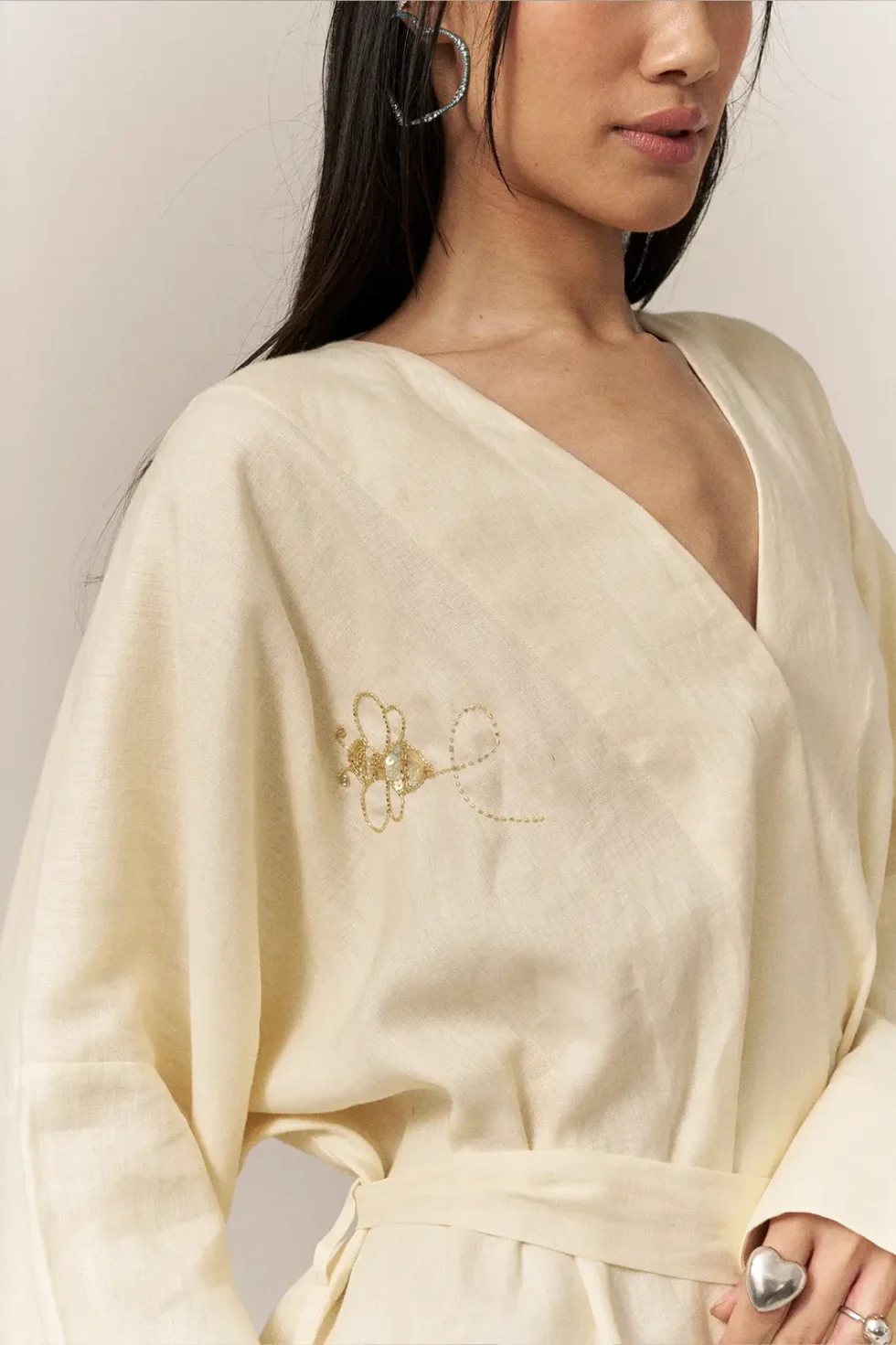 Garima GKD 025 Yellow Cotton Linen Dress, Cotton Linen Blend Dress, Full Sleeve Dress For Women, Casual Dress, Yellow Short Dress For Women, V Neck Dresses, Knotted Dress For Women, Sepia Stories