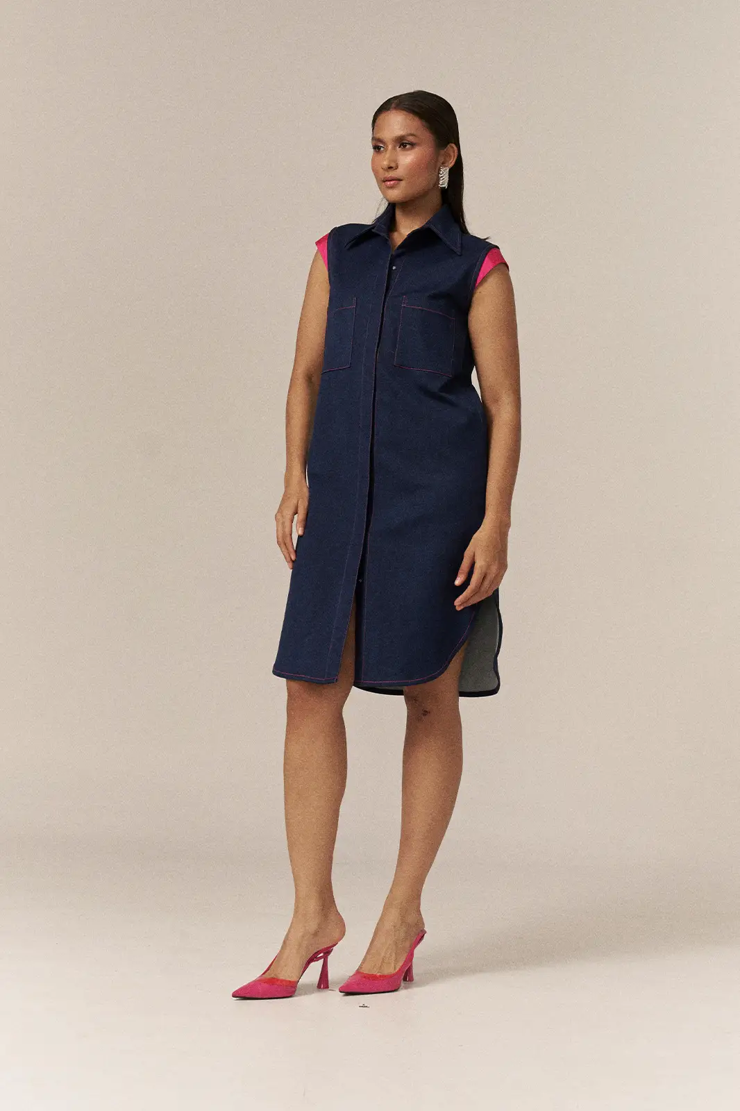 Garima GKD 026 Everyday Denim Dress, Blue Dress, Knee Length Dress For Women, Front Button Dress, Blue Denim Button Dress, Dress For Party Wear, Modern Dress, Premium Denim Dress, Trendy Clothing, Everyday Denim, Sleeveless Dress, Sepia Stories