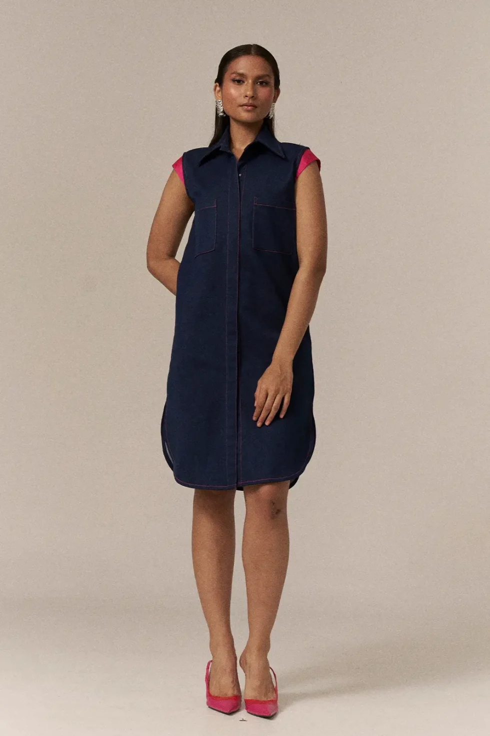 Garima GKD 026 Everyday Denim Dress, Blue Dress, Knee Length Dress For Women, Front Button Dress, Blue Denim Button Dress, Dress For Party Wear, Modern Dress, Premium Denim Dress, Trendy Clothing, Everyday Denim, Sleeveless Dress, Sepia Stories