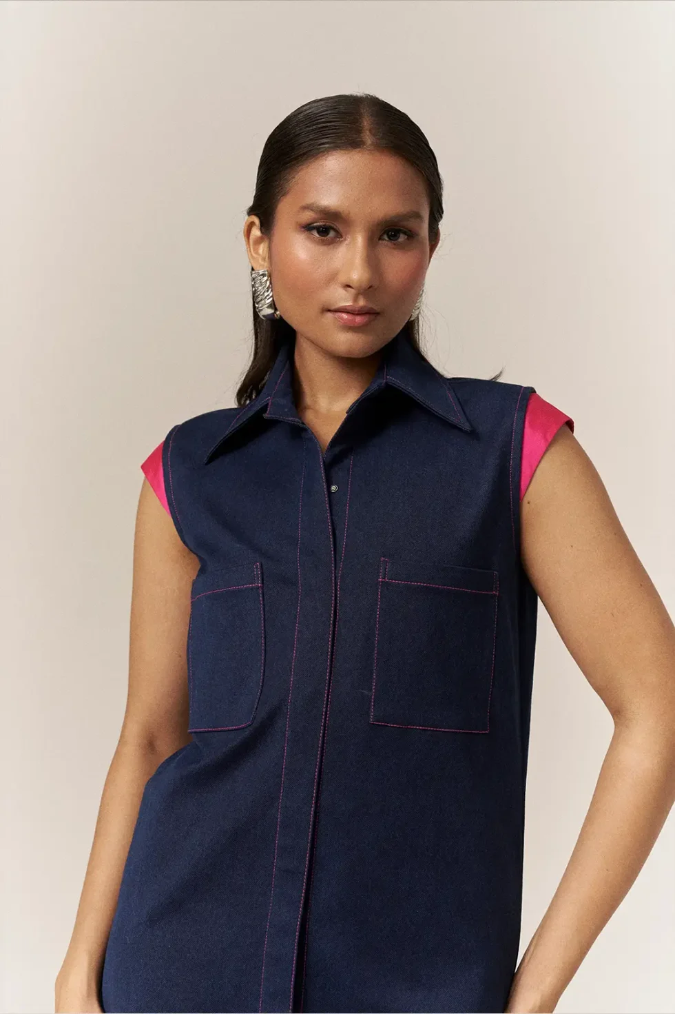 Garima GKD 026 Everyday Denim Dress, Blue Dress, Knee Length Dress For Women, Front Button Dress, Blue Denim Button Dress, Dress For Party Wear, Modern Dress, Premium Denim Dress, Trendy Clothing, Everyday Denim, Sleeveless Dress, Sepia Stories