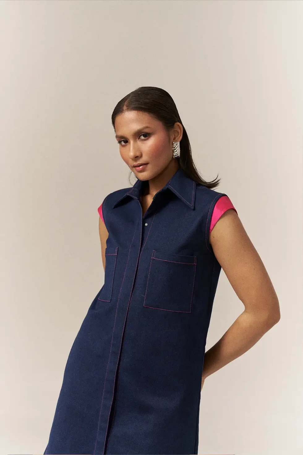 Garima GKD 026 Everyday Denim Dress, Blue Dress, Knee Length Dress For Women, Front Button Dress, Blue Denim Button Dress, Dress For Party Wear, Modern Dress, Premium Denim Dress, Trendy Clothing, Everyday Denim, Sleeveless Dress, Sepia Stories