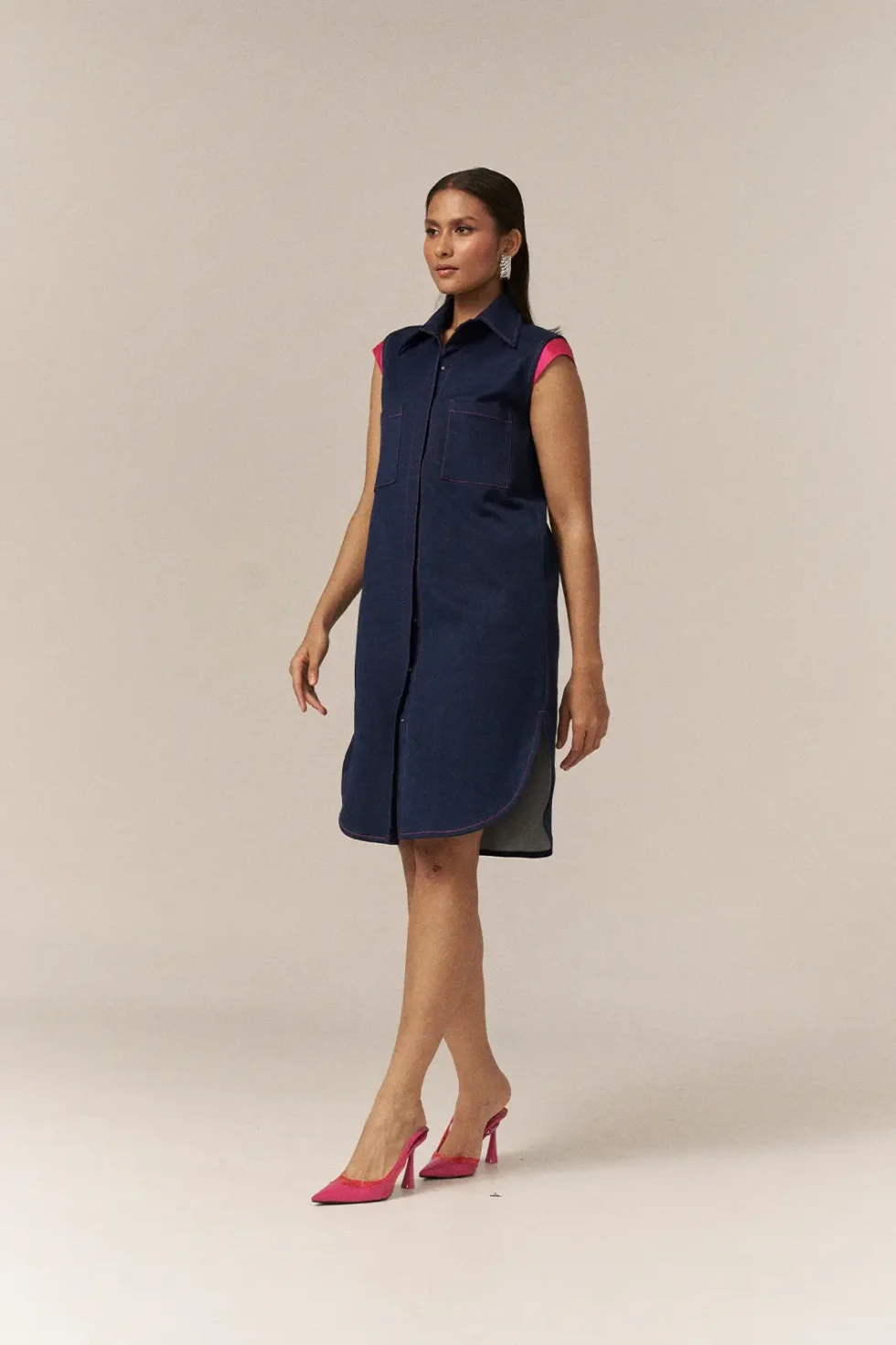 Garima GKD 026 Everyday Denim Dress, Blue Dress, Knee Length Dress For Women, Front Button Dress, Blue Denim Button Dress, Dress For Party Wear, Modern Dress, Premium Denim Dress, Trendy Clothing, Everyday Denim, Sleeveless Dress, Sepia Stories