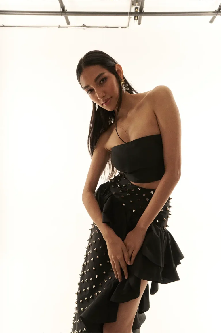 Garima GKD 03 Georgette Top And Skirt, Strapless Black Top, Western Skirt And Top Set, 2 Piece Dress For Women, Western Party Wear Dress For Women, Off Shoulder Tops And Skirt, Black 2 Piece Dress, Sepia Stories