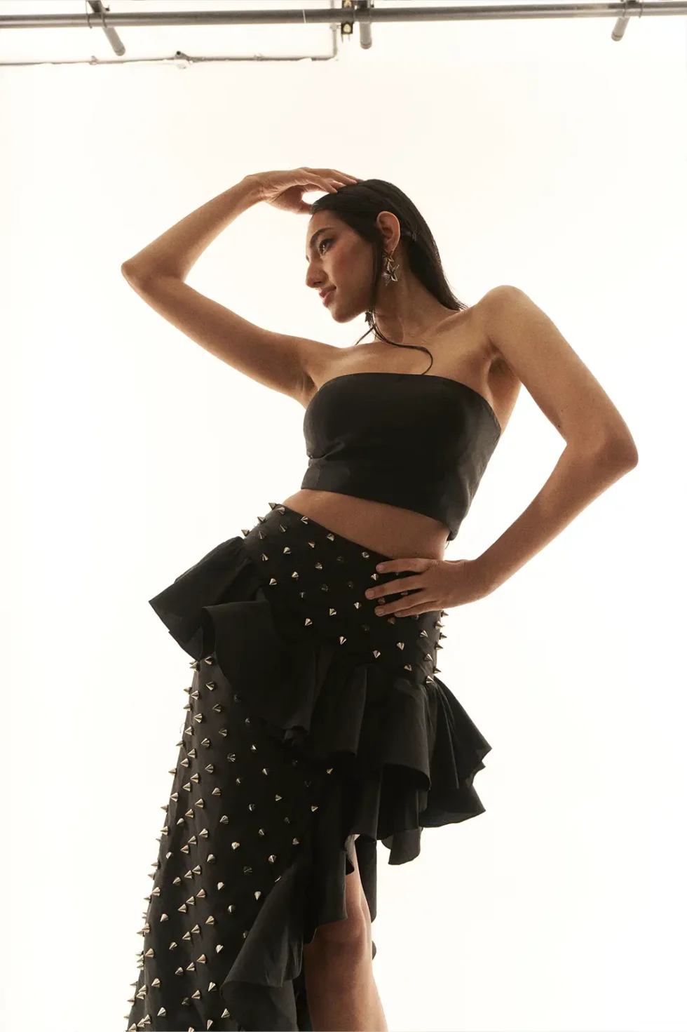 Garima GKD 03 Georgette Top And Skirt, Strapless Black Top, Western Skirt And Top Set, 2 Piece Dress For Women, Western Party Wear Dress For Women, Off Shoulder Tops And Skirt, Black 2 Piece Dress, Sepia Stories