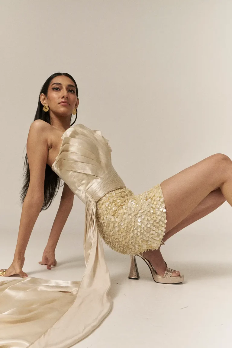 Garima GKD 05 Shell Sequins Skirt And Top, Sequins Skirt, Off Shoulder Tops For Women, Top And Short Skirt Set, Co Ord Set Skirt And Top, Matching Top And Skirt Sets For Women, Sepia Stories