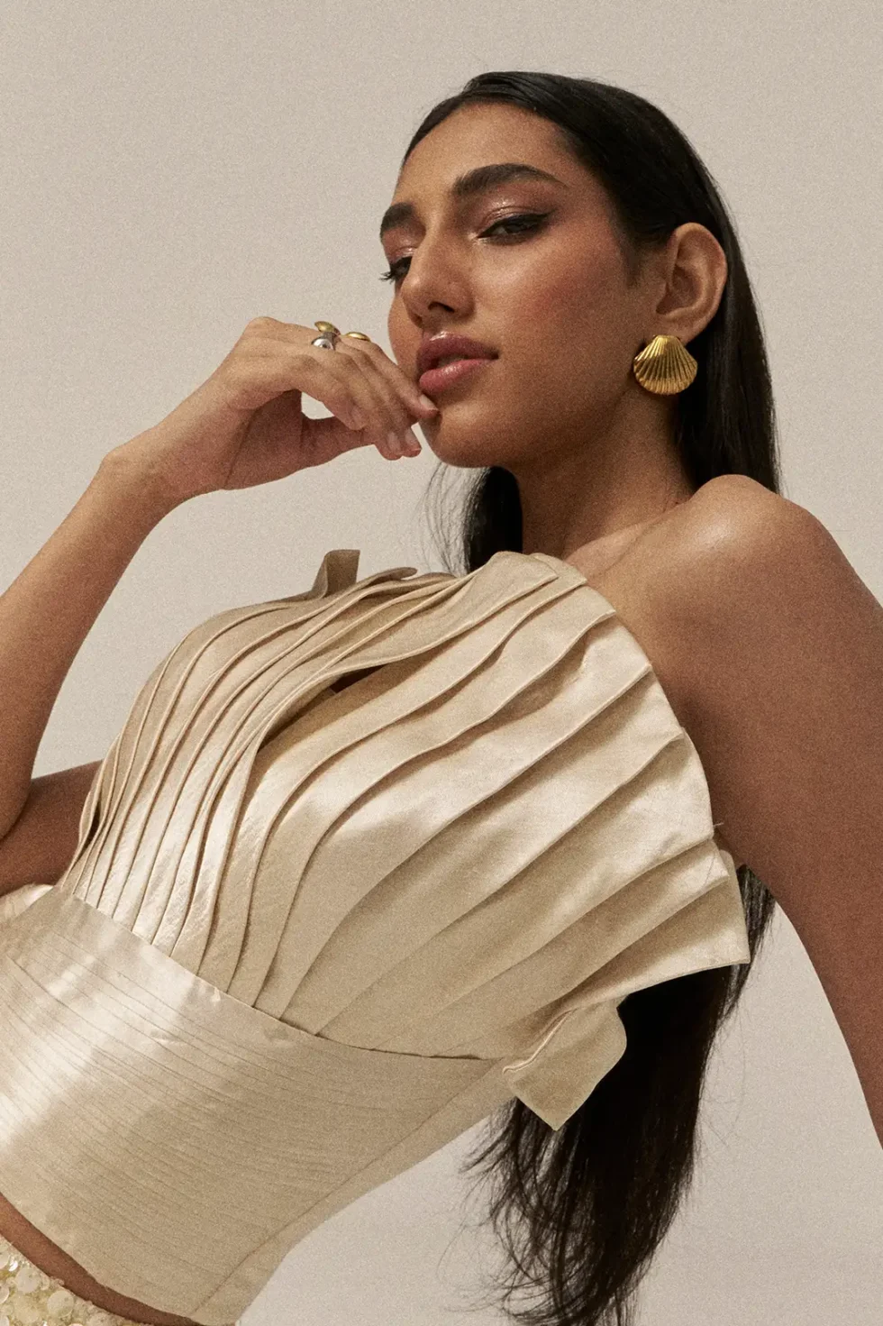 Garima GKD 05 Shell Sequins Skirt And Top, Sequins Skirt, Off Shoulder Tops For Women, Top And Short Skirt Set, Co Ord Set Skirt And Top, Matching Top And Skirt Sets For Women, Sepia Stories