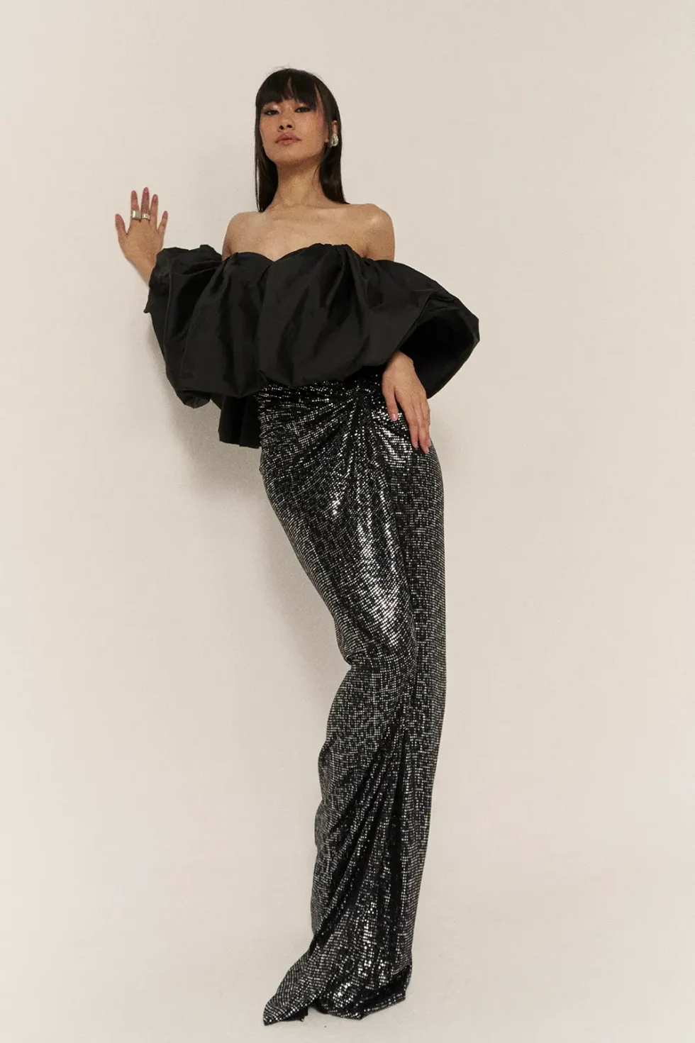 Garima GKD 07 Lycra Sequin Skirt Off Shoulder Top, Sequin Long Skirt, Black Off Shoulder Top, Off Shoulder Tops For Women, Silk Top, Matching Top And Skirt Sets For Women, Black Top And Skirt, Sepia Stories