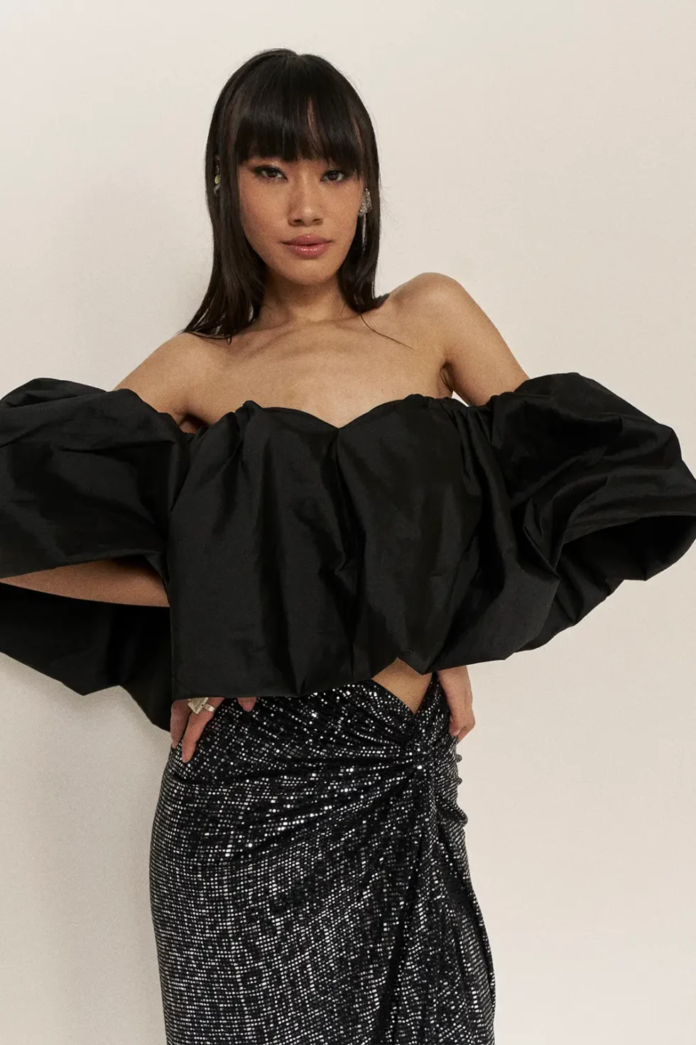 Garima GKD 07 Lycra Sequin Skirt Off Shoulder Top, Sequin Long Skirt, Black Off Shoulder Top, Off Shoulder Tops For Women, Silk Top, Matching Top And Skirt Sets For Women, Black Top And Skirt, Sepia Stories