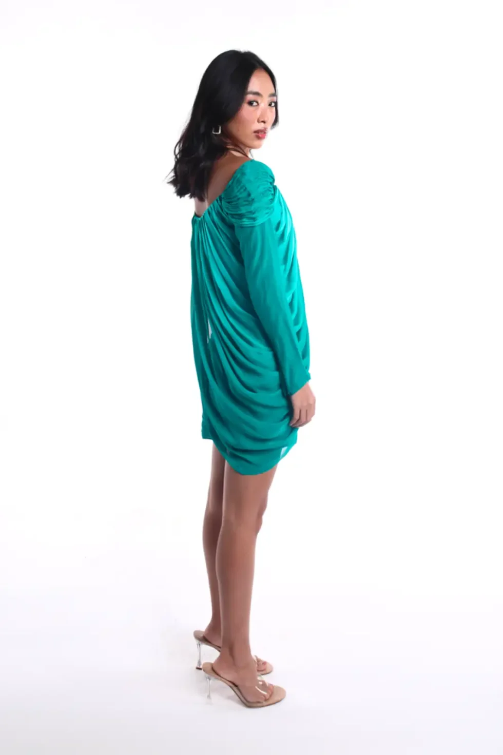 Gemma Teal Mini Chiffon Dress, Off Shoulder Mini Dress, Full Sleeve Party Dress, Green Mini Dress, Teal Green Colour Dress, Evening Party Dress, Bodycon Dress, Sepia Stories, Women Dress For Party, Beautiful Party Dresses For Ladies, Evening Party Dress, Bodycon Dress With Long Sleeves, Long Sleeve Short Dress
