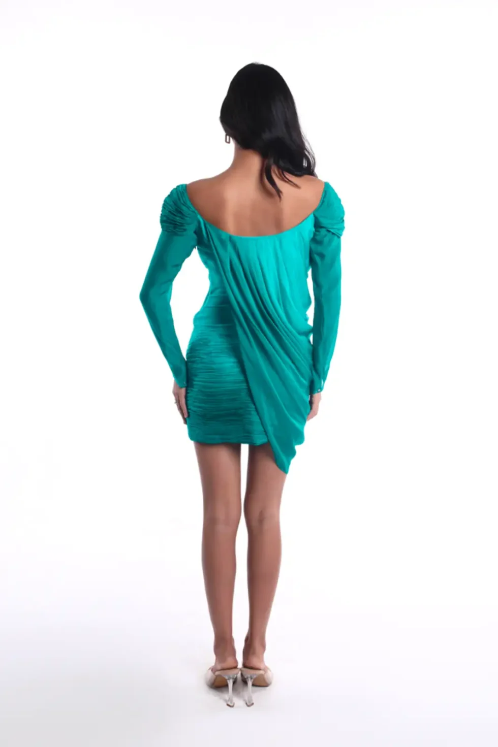 Gemma Teal Mini Chiffon Dress, Off Shoulder Mini Dress, Full Sleeve Party Dress, Green Mini Dress, Teal Green Colour Dress, Evening Party Dress, Bodycon Dress, Sepia Stories, Women Dress For Party, Beautiful Party Dresses For Ladies, Evening Party Dress, Bodycon Dress With Long Sleeves, Long Sleeve Short Dress