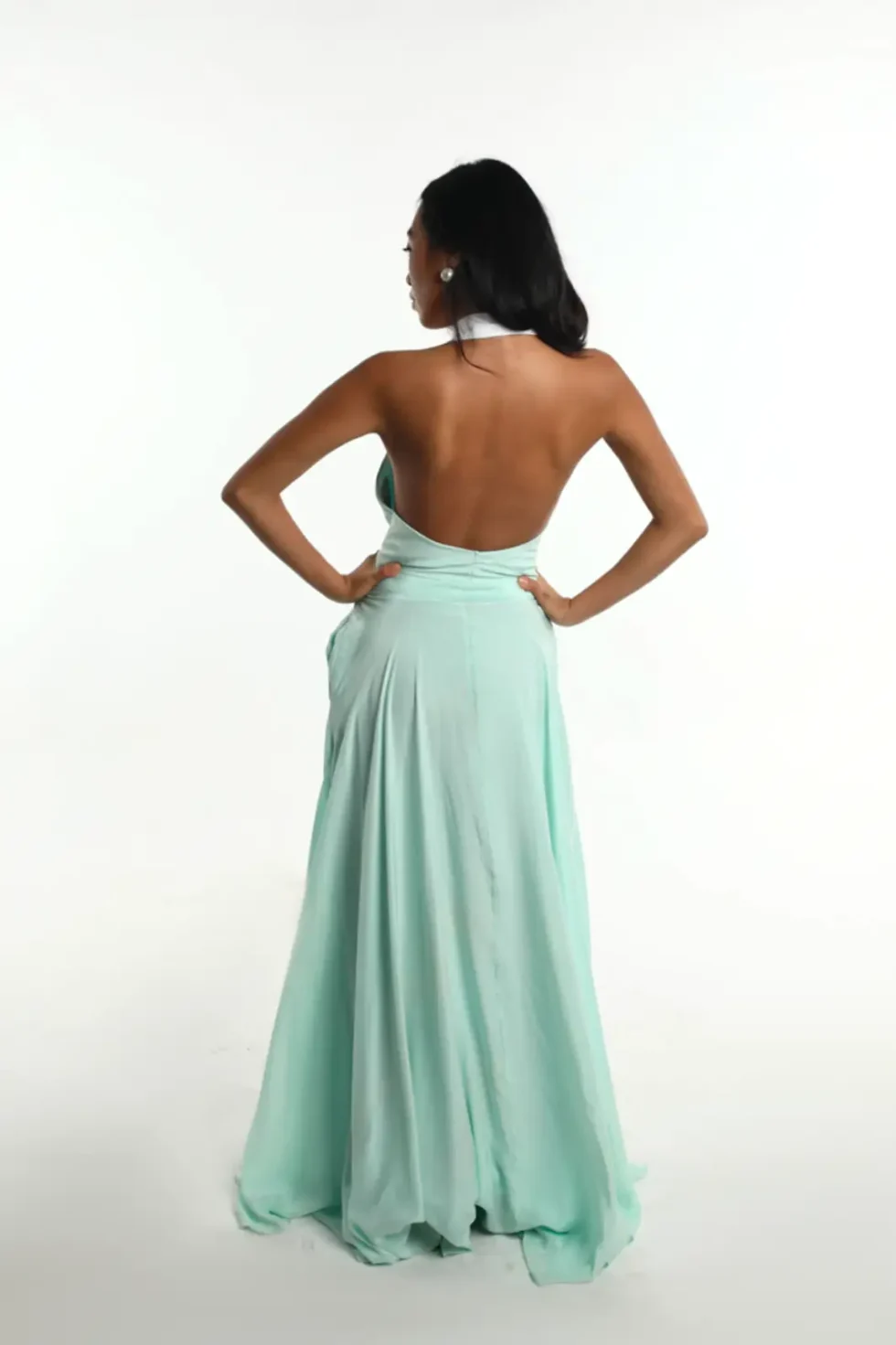 Isleen Teal Pure Crepe Dress, Green Long Dress, One Piece Long Dress, Front Slit Maxi Dress, Deep Back Dress, Sleeveless Long Gown For Women, Collar Neck Dress, Sepia Stories, Women Dress For Party, Beautiful Party Dresses For Ladies, Front Open Dress For Women, Evening Party Dress