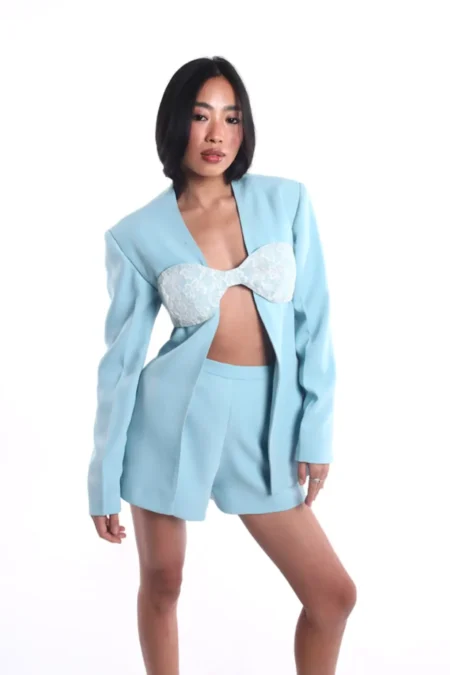 Kendrae Blue Armani Lachka Top And Pant, Short Pants And Top, Blue Top And Pants Set, Blue Short Dress, Hot Pants With Top For Ladies, Matching Top And Bottom Set, Sepia Stories, Women Dress For Party, Beautiful Party Dresses For Ladies, Front Open Dress For Women