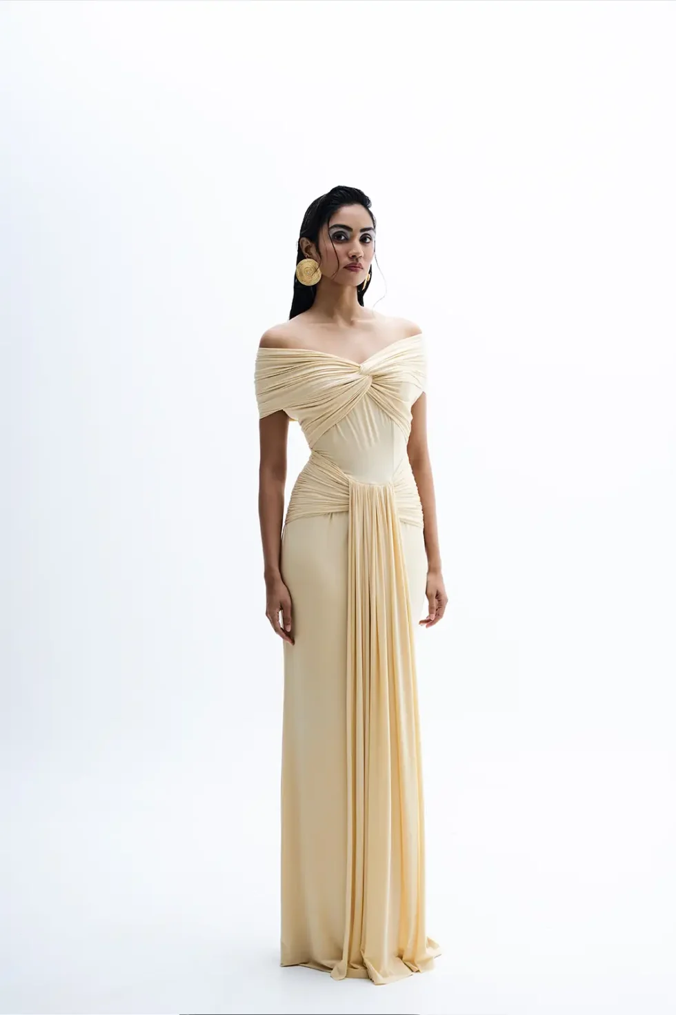 Seseraphina Butter Yellow Colour Dress, Off Shoulder Long Dress, Party Wear Maxi Dress, Party Wear Long Gown For Women, Sleeveless One Piece Dress, Sepia Stories