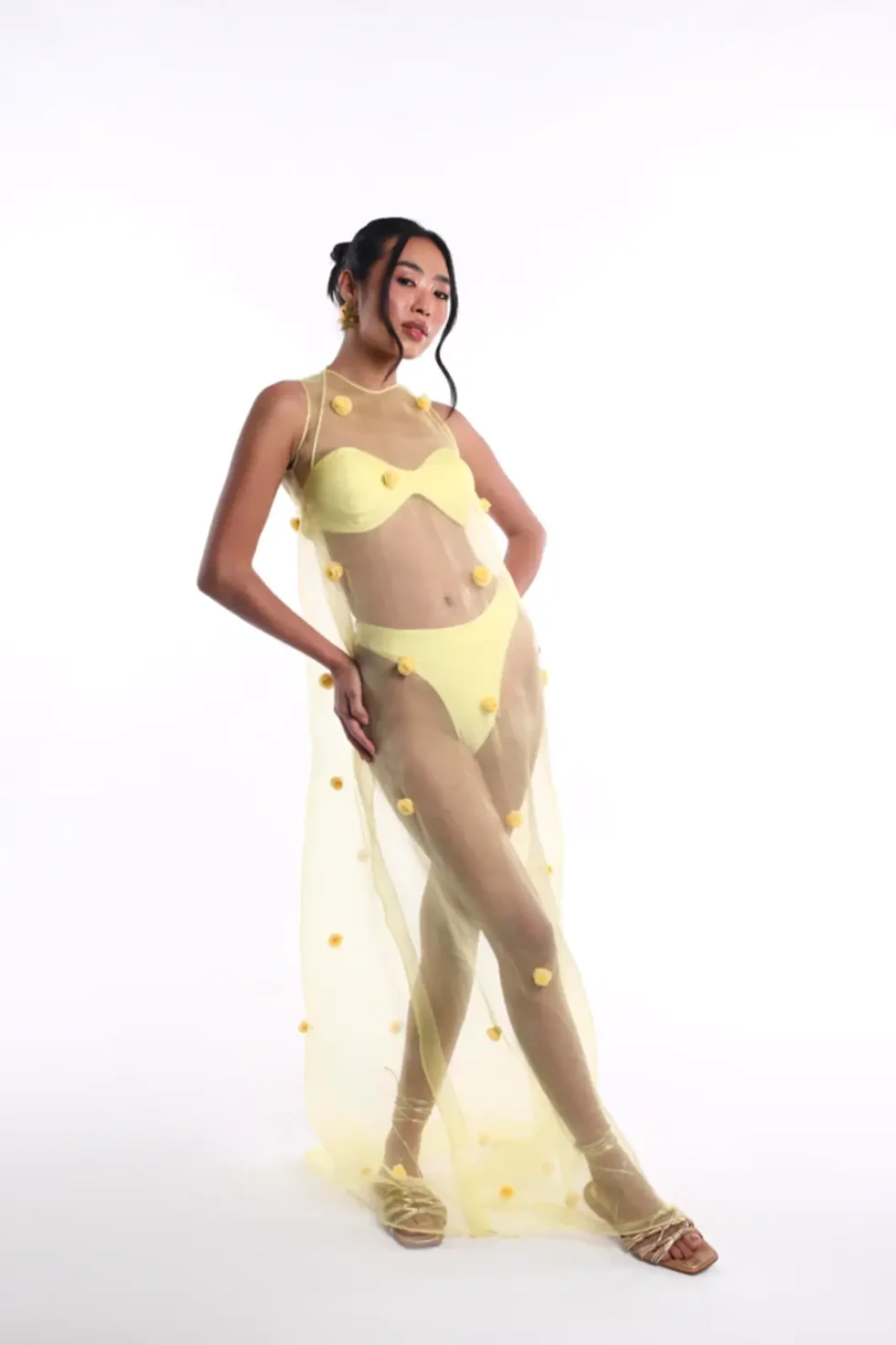 Yuna Organza Yellow Net Dress 3 Piece Set, Net Bikini Set, Bikini Set For Beach, Women Beach Wear Dress, Western Party Wear Dress, Long Net Dress, Yellow Dress, Sepia Stories