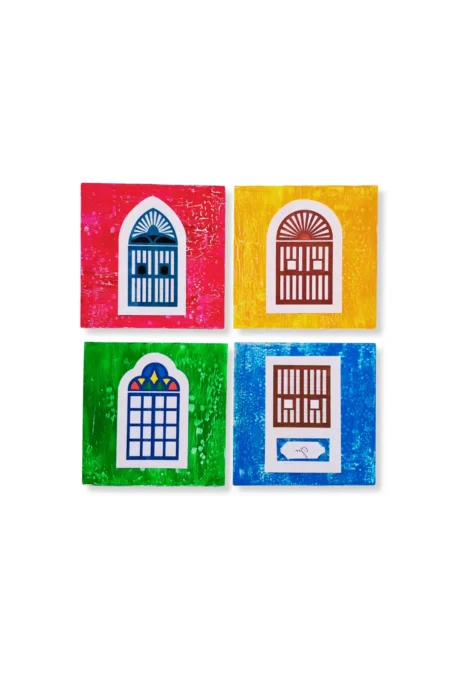 Joa Goan Window Handmade Coasters, Hand Painted Coasters, Hand Crafted Coasters, Square Coasters, Coffee Table Coaster Set, Artistic Coasters, Handmade Coaster, Coasters Design, Square Coasters, Sepia Stories