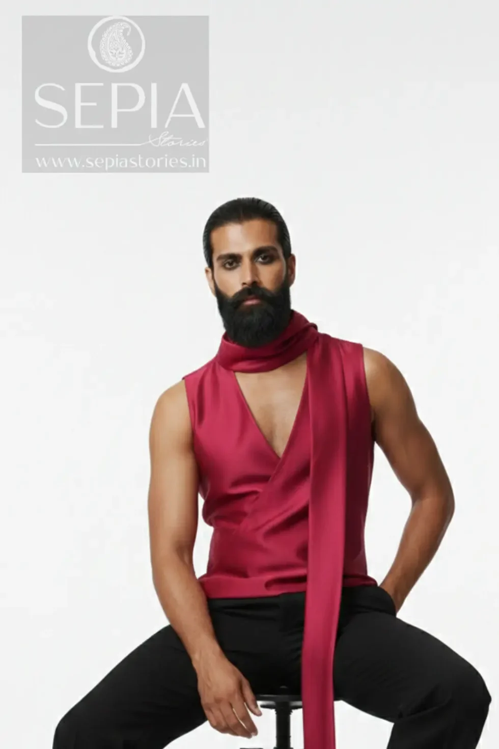 Valz Red Satin Shirt, Satin Shirt For Men, Red Shirt For Men, Sleeveless Men Shirt, V Neck Shirt, Red Colour Shirt For Men, Stylish Party Shirts For Men, Sepia Stories
