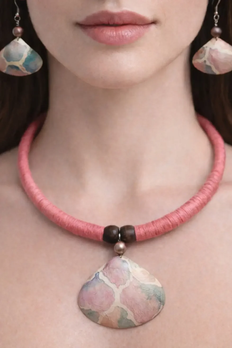 Joa Hasli Necklace Set Pink Handmade Ethnic Jewellery, Round Necklace For Women, Shell Jewellery, Handcrafted Jewellery, Goa Jewellery, Pink Necklace, Sepia Stories, Jack Of All, Fashion Jewellery, Sustainable Jewellery, Hasli Necklace, Handmade Necklace,