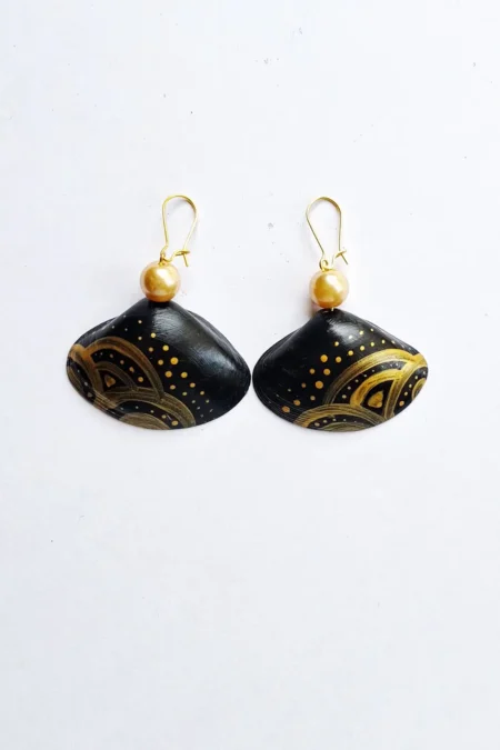 Joa B And Gold 1 Small Hand Painted Earrings, Sustainable Jewellery, Sea Shell Earrings, Hand Painted Earrings Jewelry, Designer Earrings, Goa Earrings, Handcrafted Earrings, Handcrafted Earrings For Women, Hand Painted Earrings, Earrings Online, Sepia Stories, Jack Of All